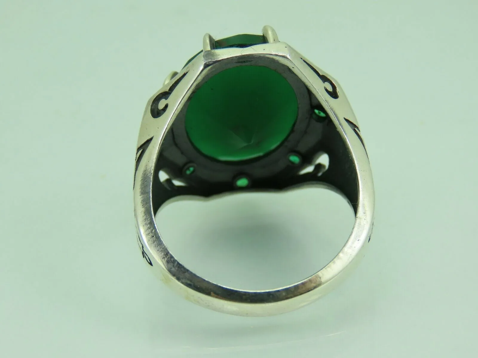 Turkish Handmade Jewelry 925 Sterling Silver Emerald Stone Mens Rings