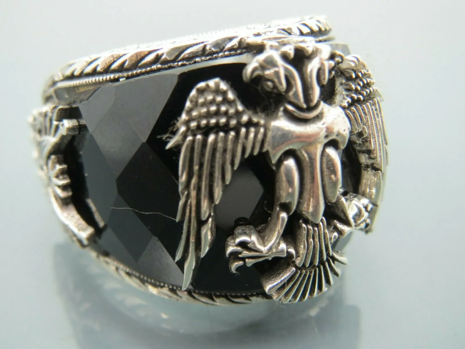 Turkish Handmade Jewelry 925 Sterling Silver Onyx Stone Mens Rings