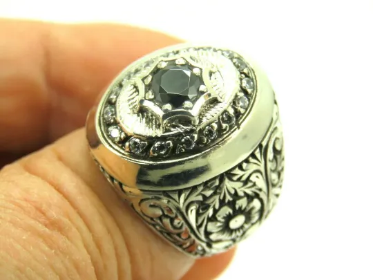 Turkish Handmade Jewelry 925 Sterling Silver Onyx Stone Mens Rings