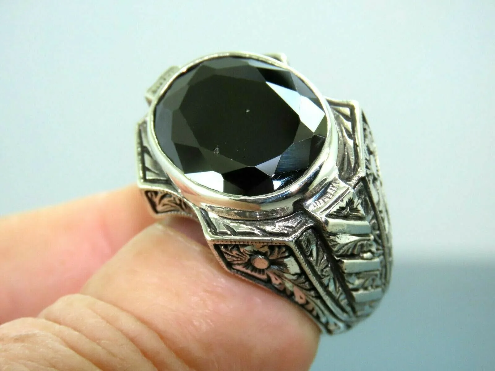 Turkish Handmade Jewelry 925 Sterling Silver Onyx Stone Mens Rings