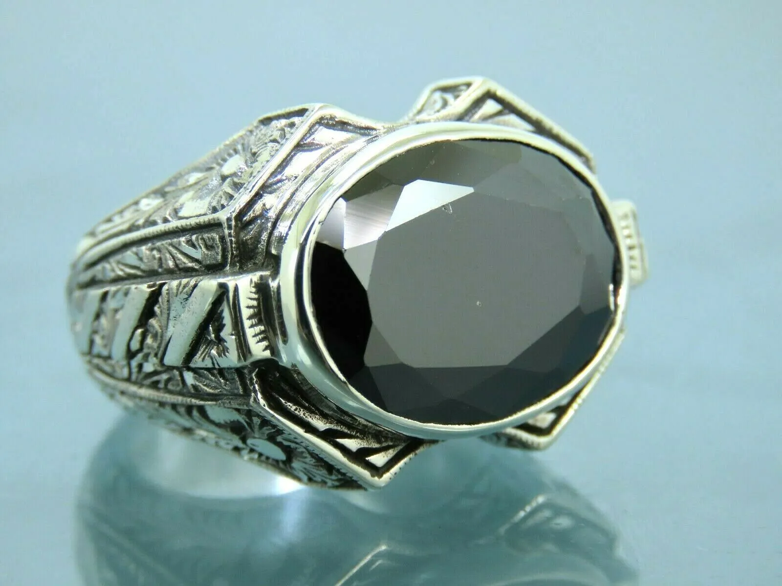 Turkish Handmade Jewelry 925 Sterling Silver Onyx Stone Mens Rings