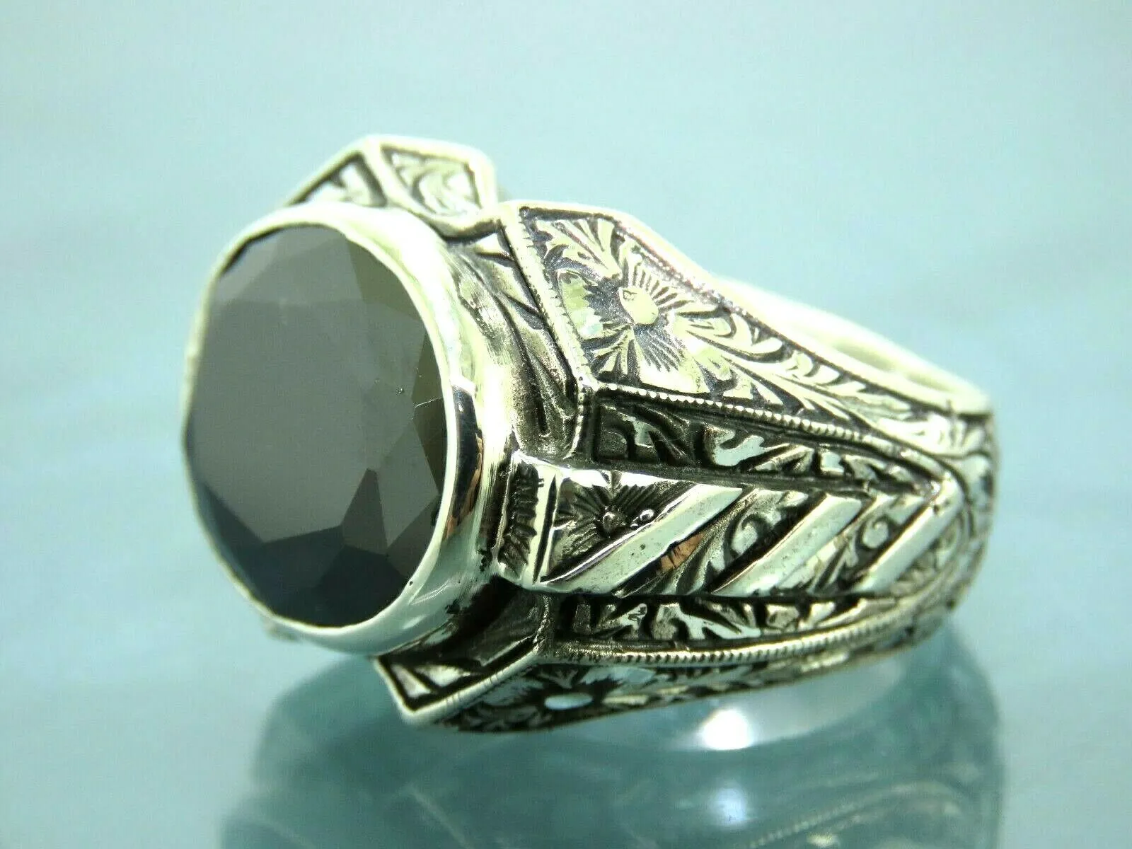 Turkish Handmade Jewelry 925 Sterling Silver Onyx Stone Mens Rings