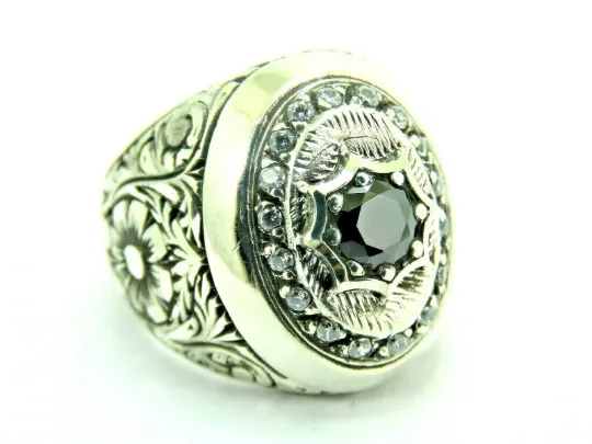 Turkish Handmade Jewelry 925 Sterling Silver Onyx Stone Mens Rings