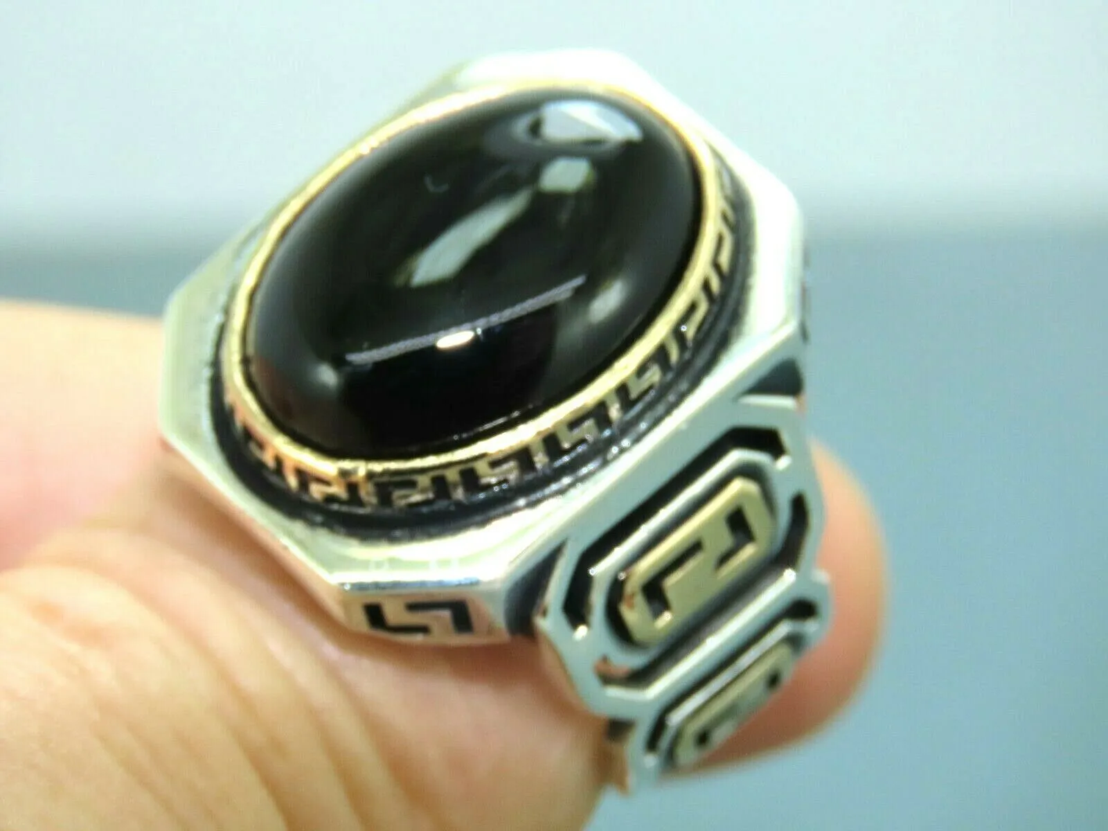Turkish Handmade Jewelry 925 Sterling Silver Onyx Stone Mens Rings
