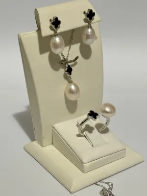 Turkish Handmade Jewelry 925 Sterling Silver Pearl Stone Women's Earrings & Ring & Pendant Jewelry Set