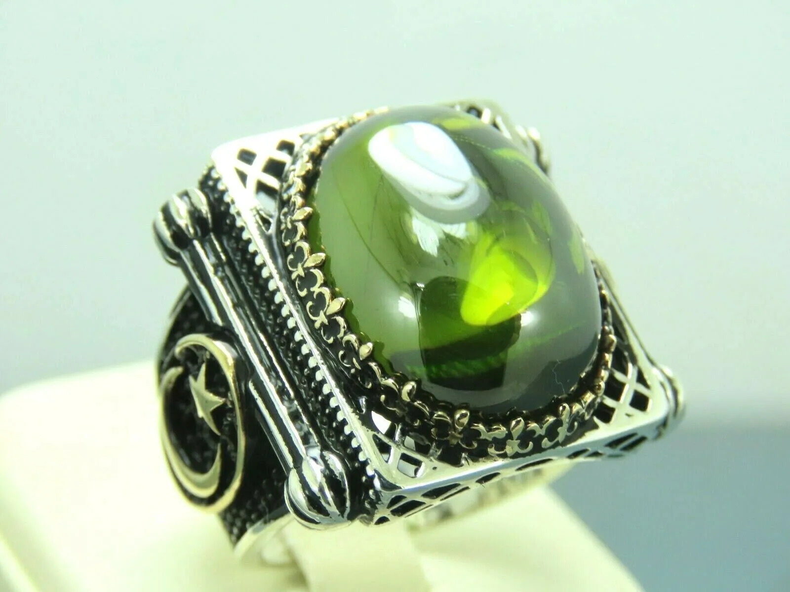 Turkish Handmade Jewelry 925 Sterling Silver Peridot Stone Men's Rings