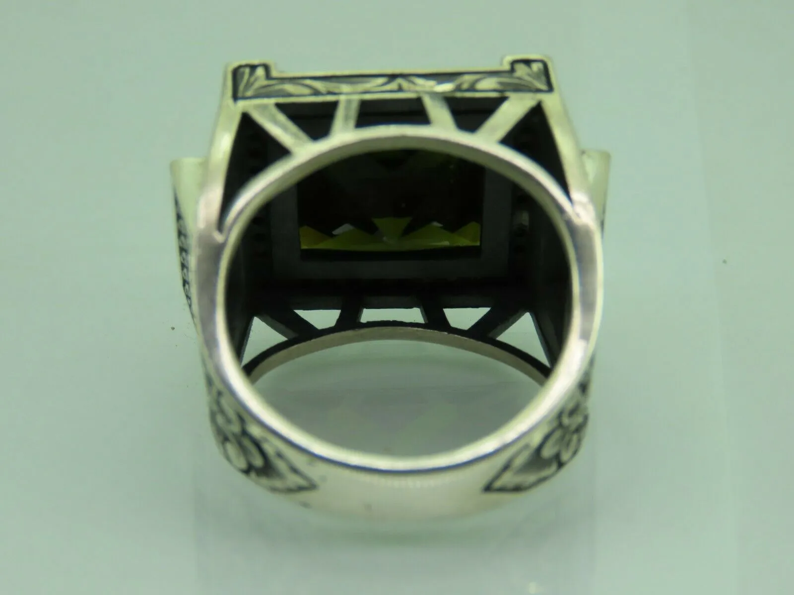 Turkish Handmade Jewelry 925 Sterling Silver Peridot Stone Men's Rings