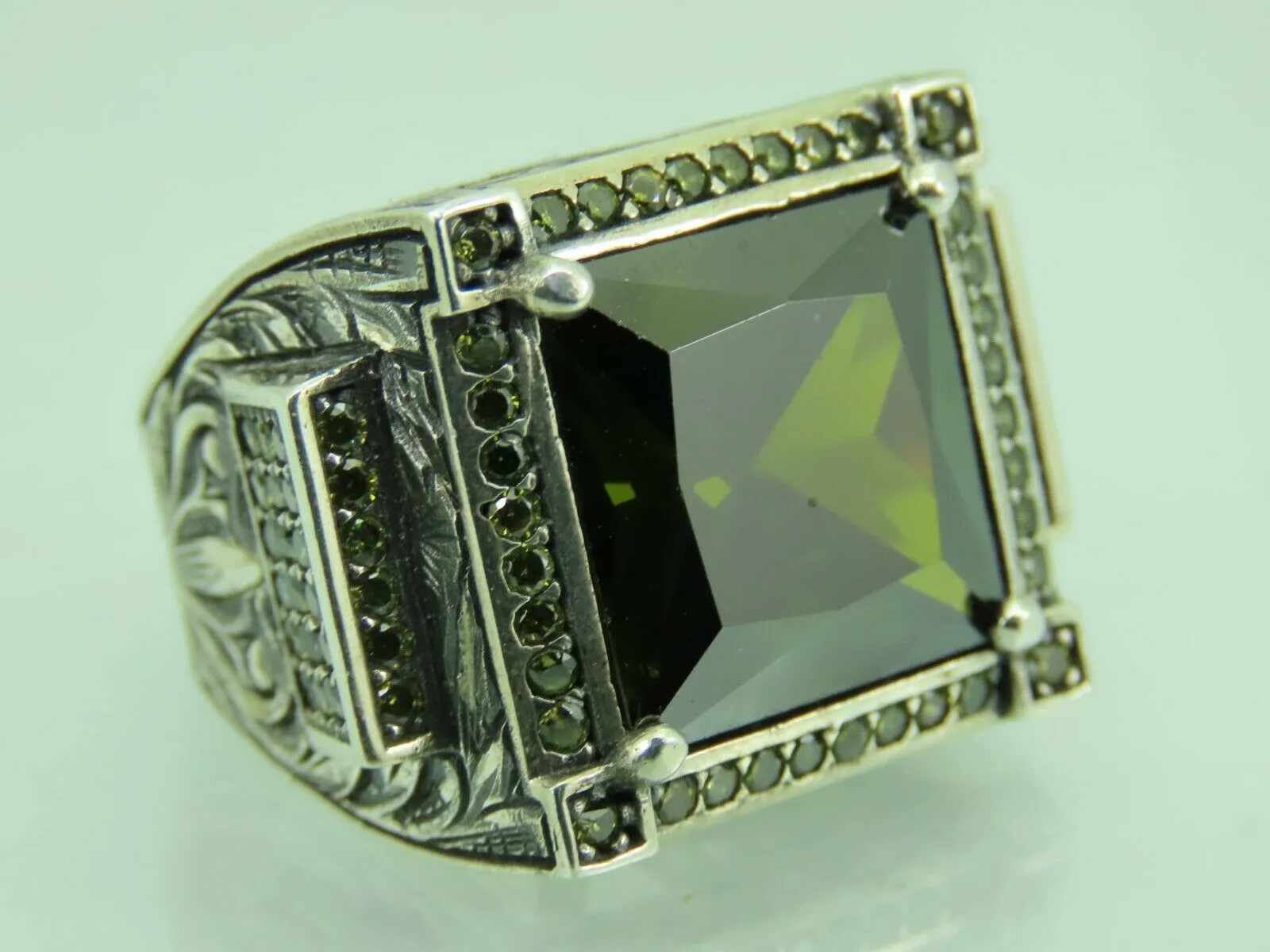 Turkish Handmade Jewelry 925 Sterling Silver Peridot Stone Men's Rings