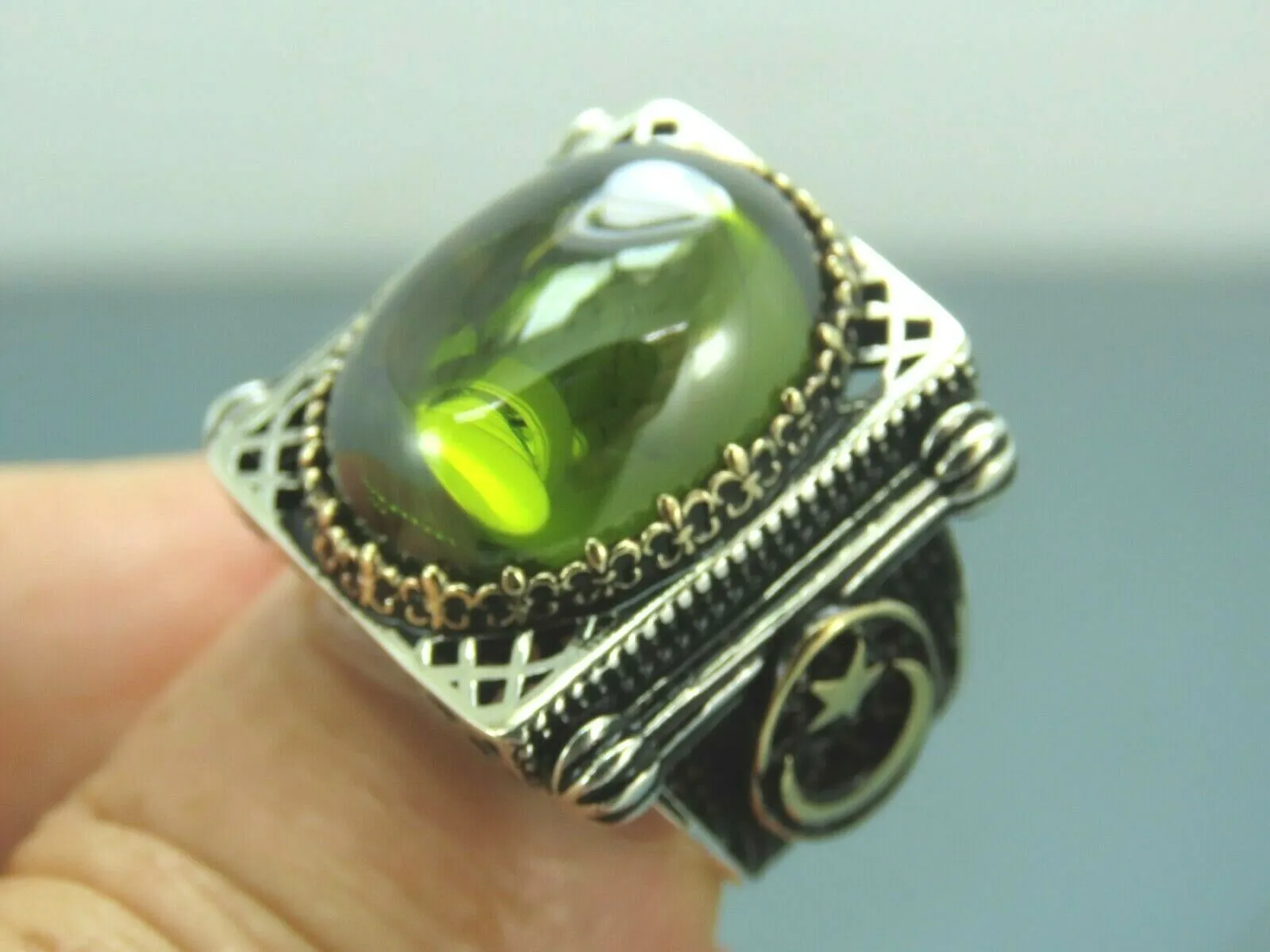 Turkish Handmade Jewelry 925 Sterling Silver Peridot Stone Men's Rings