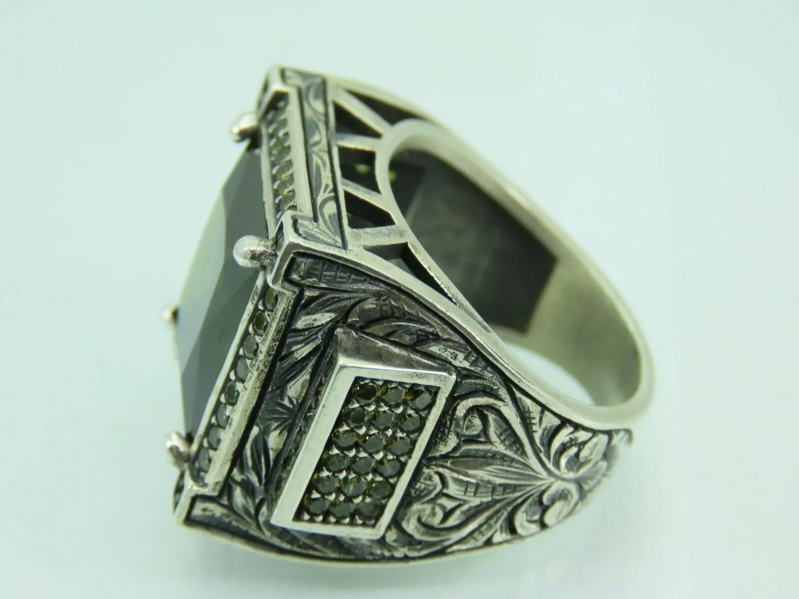 Turkish Handmade Jewelry 925 Sterling Silver Peridot Stone Men's Rings