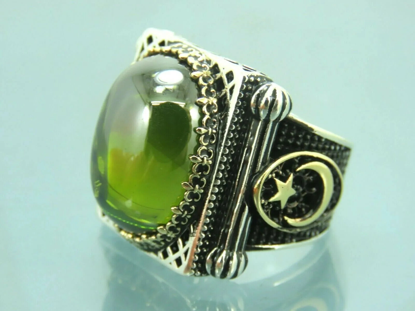 Turkish Handmade Jewelry 925 Sterling Silver Peridot Stone Men's Rings