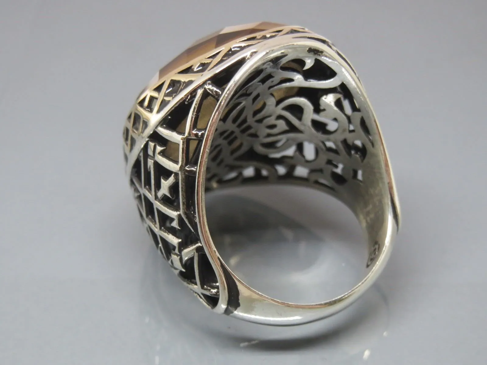 Turkish Handmade Jewelry 925 Sterling Silver Quartz Stone Mens Rings