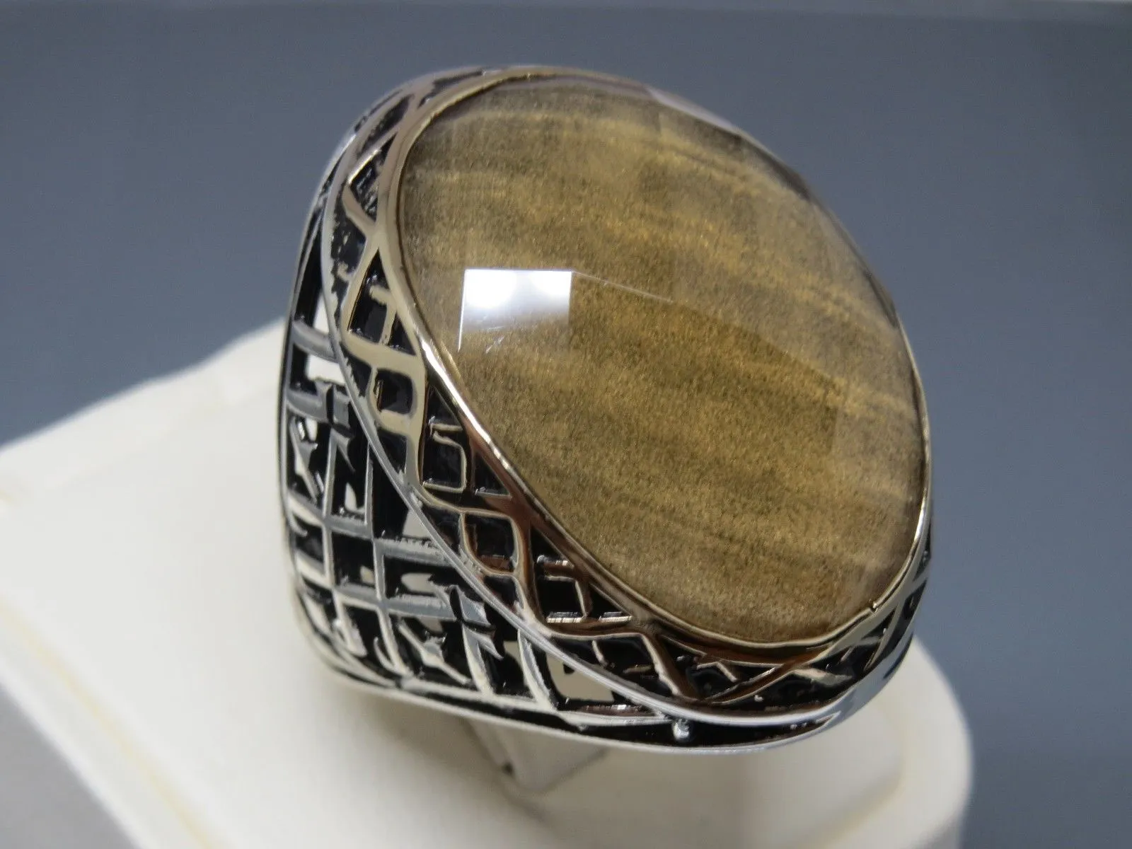 Turkish Handmade Jewelry 925 Sterling Silver Quartz Stone Mens Rings