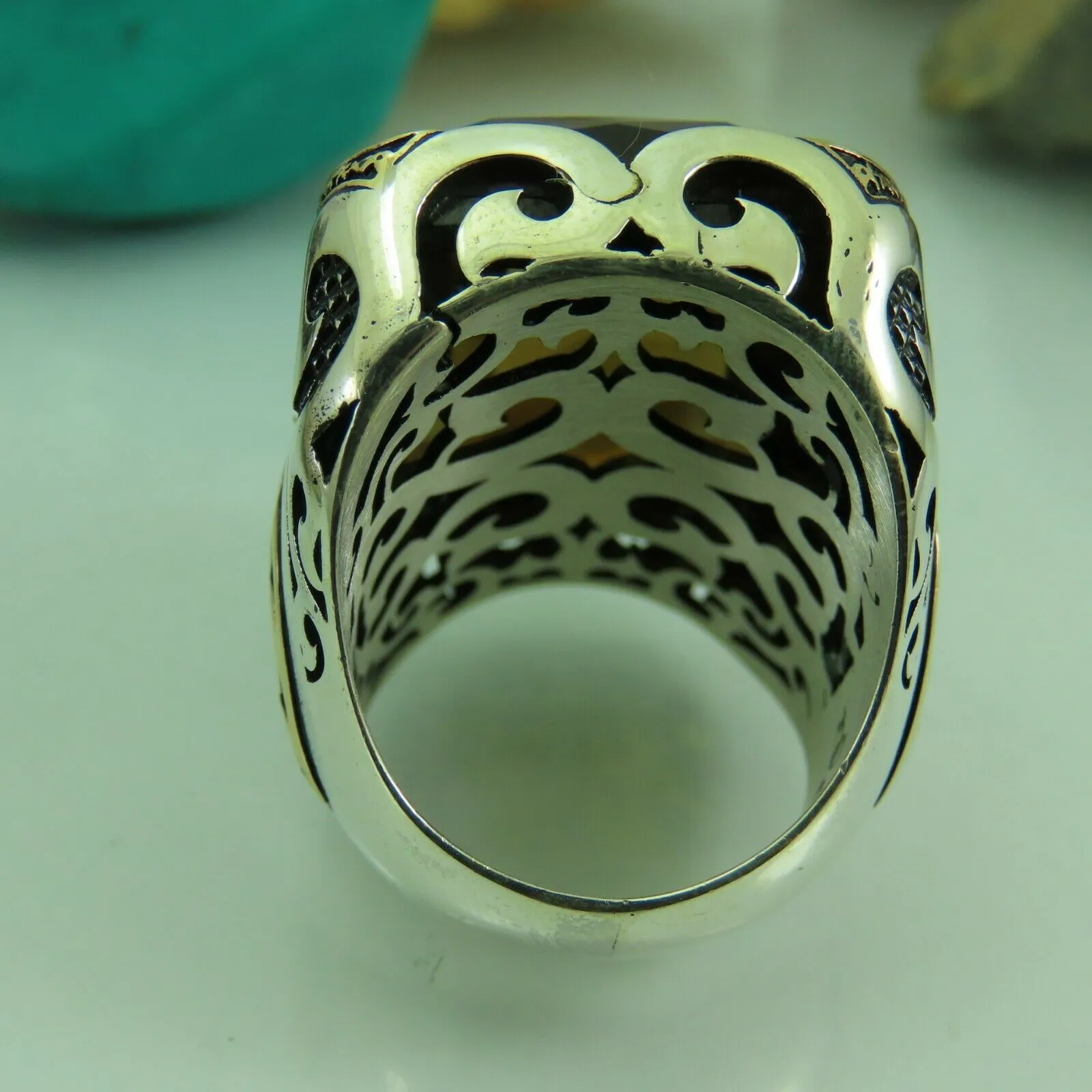 Turkish Handmade Jewelry 925 Sterling Silver Quartz Stone Mens Rings