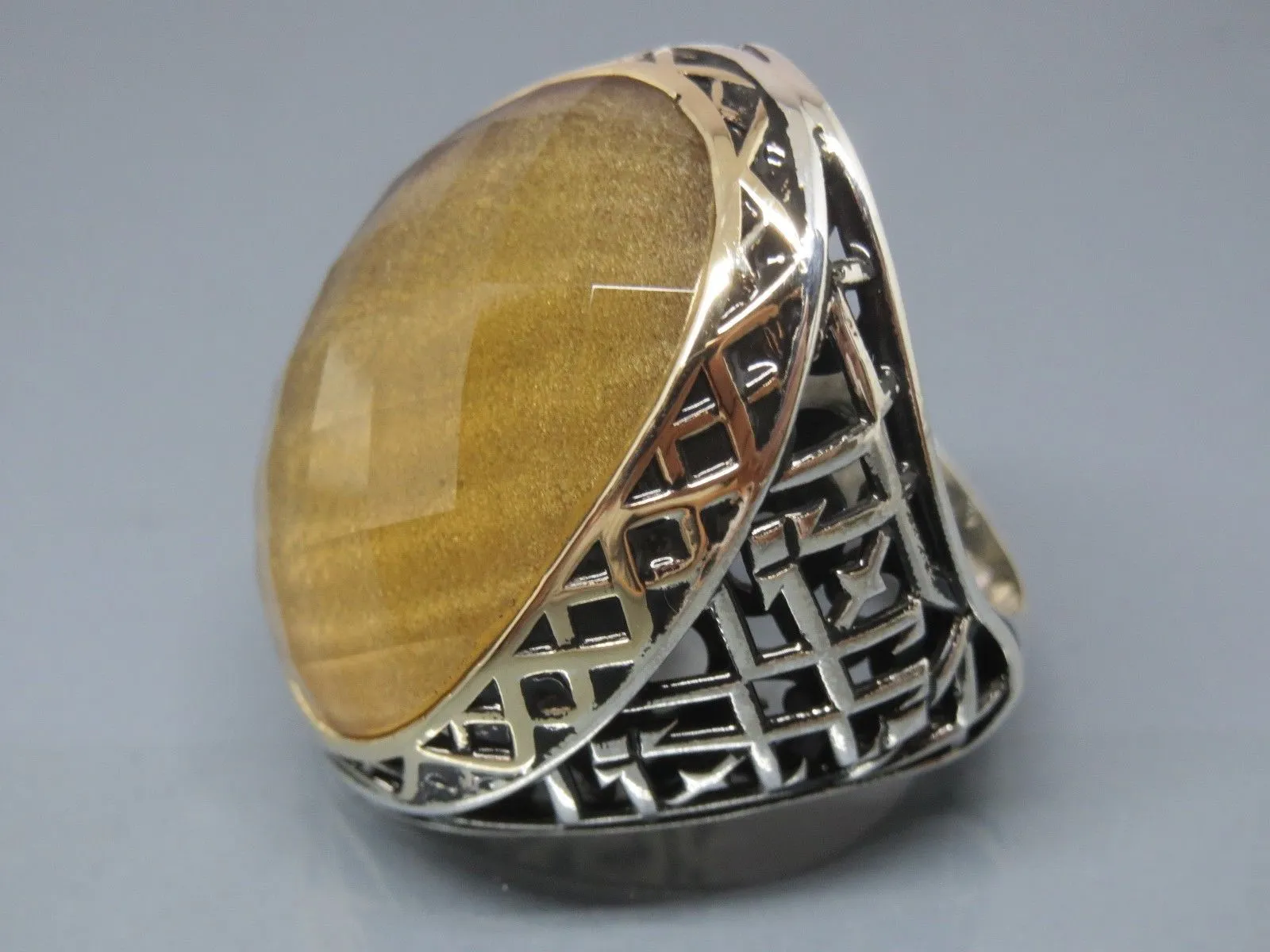 Turkish Handmade Jewelry 925 Sterling Silver Quartz Stone Mens Rings