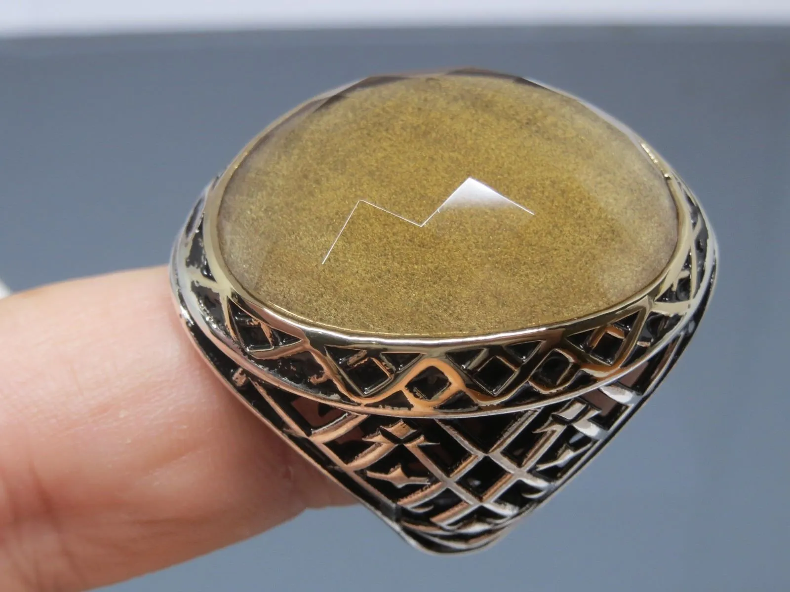 Turkish Handmade Jewelry 925 Sterling Silver Quartz Stone Mens Rings