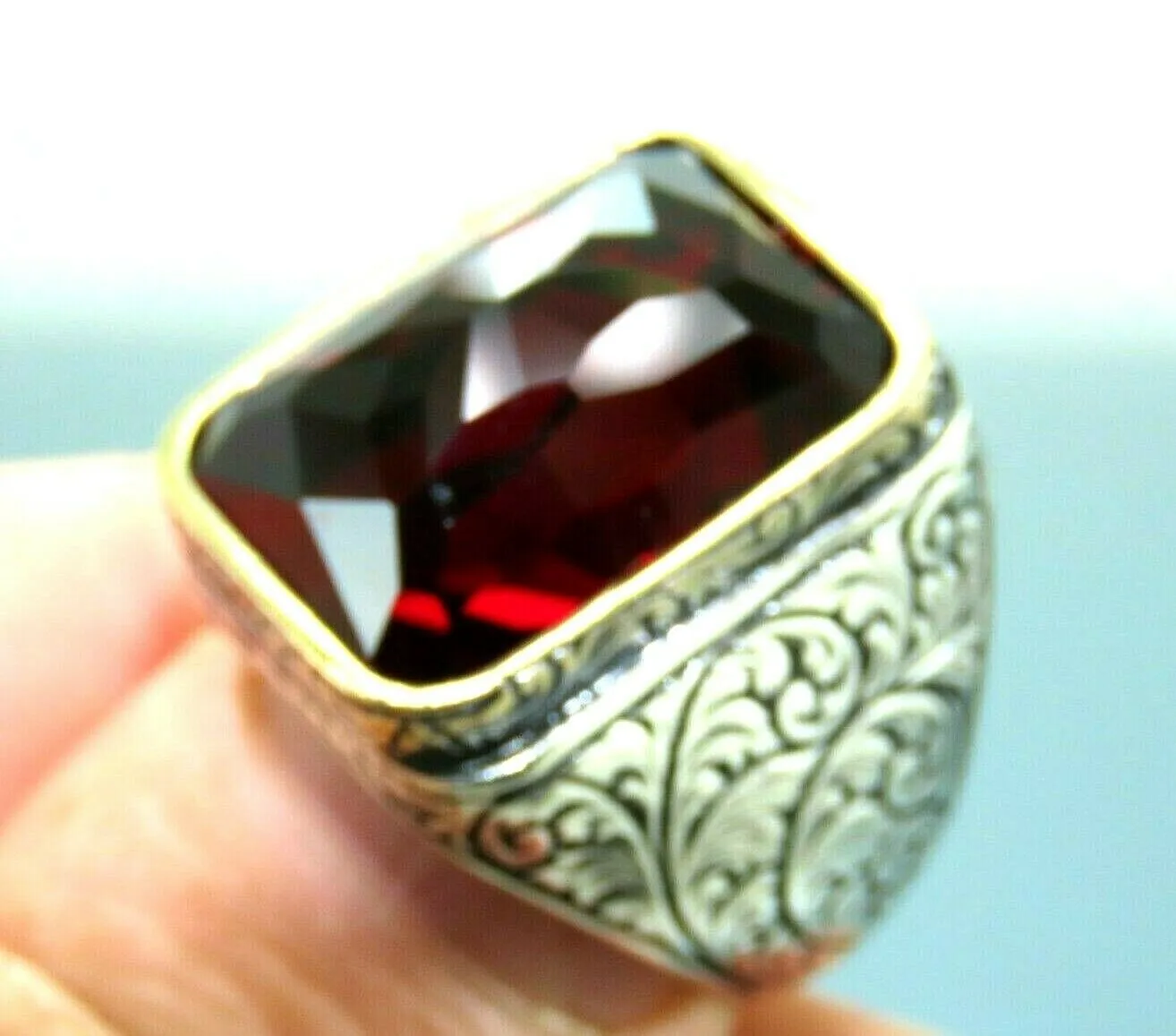 Turkish Handmade Jewelry 925 Sterling Silver Ruby Stone Mens Rings
