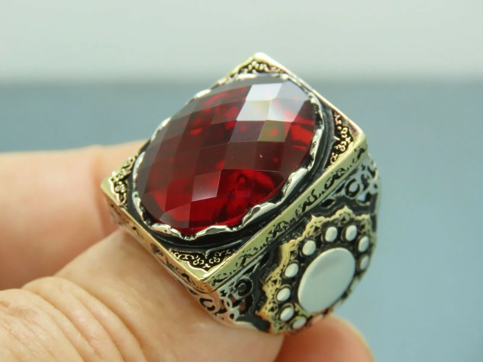 Turkish Handmade Jewelry 925 Sterling Silver Ruby Stone Mens Rings