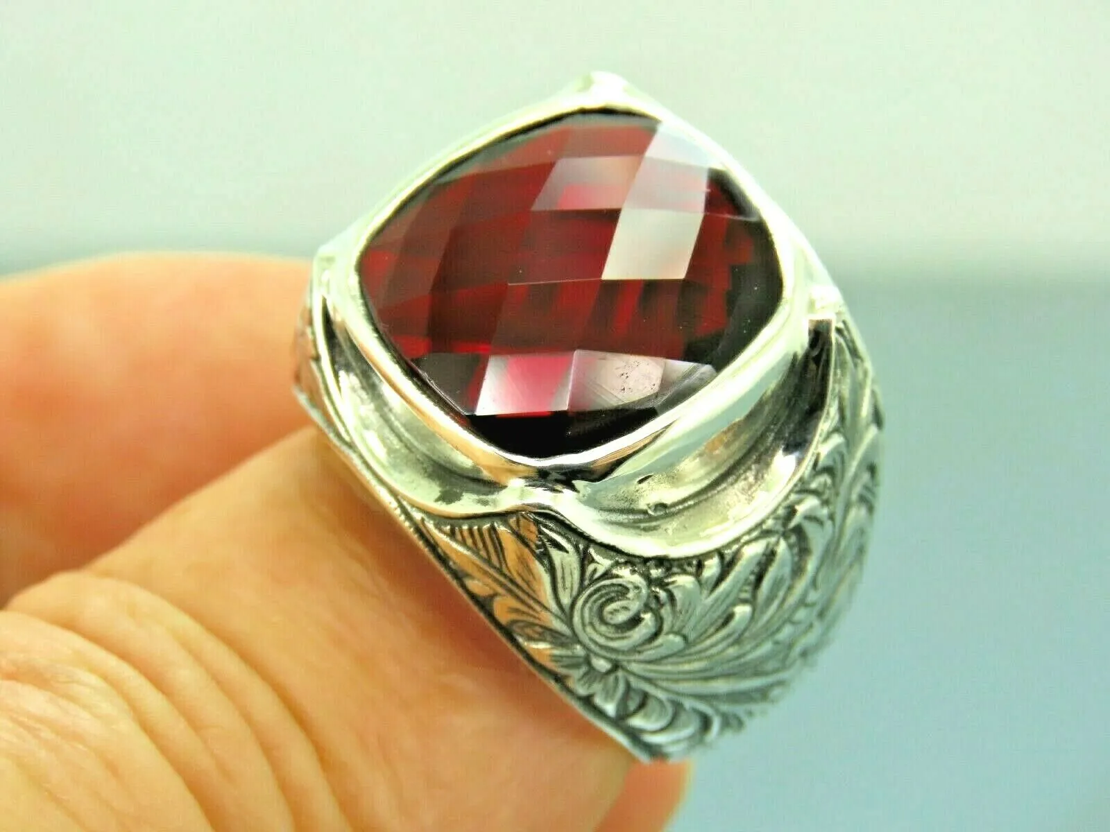 Turkish Handmade Jewelry 925 Sterling Silver Ruby Stone Mens Rings