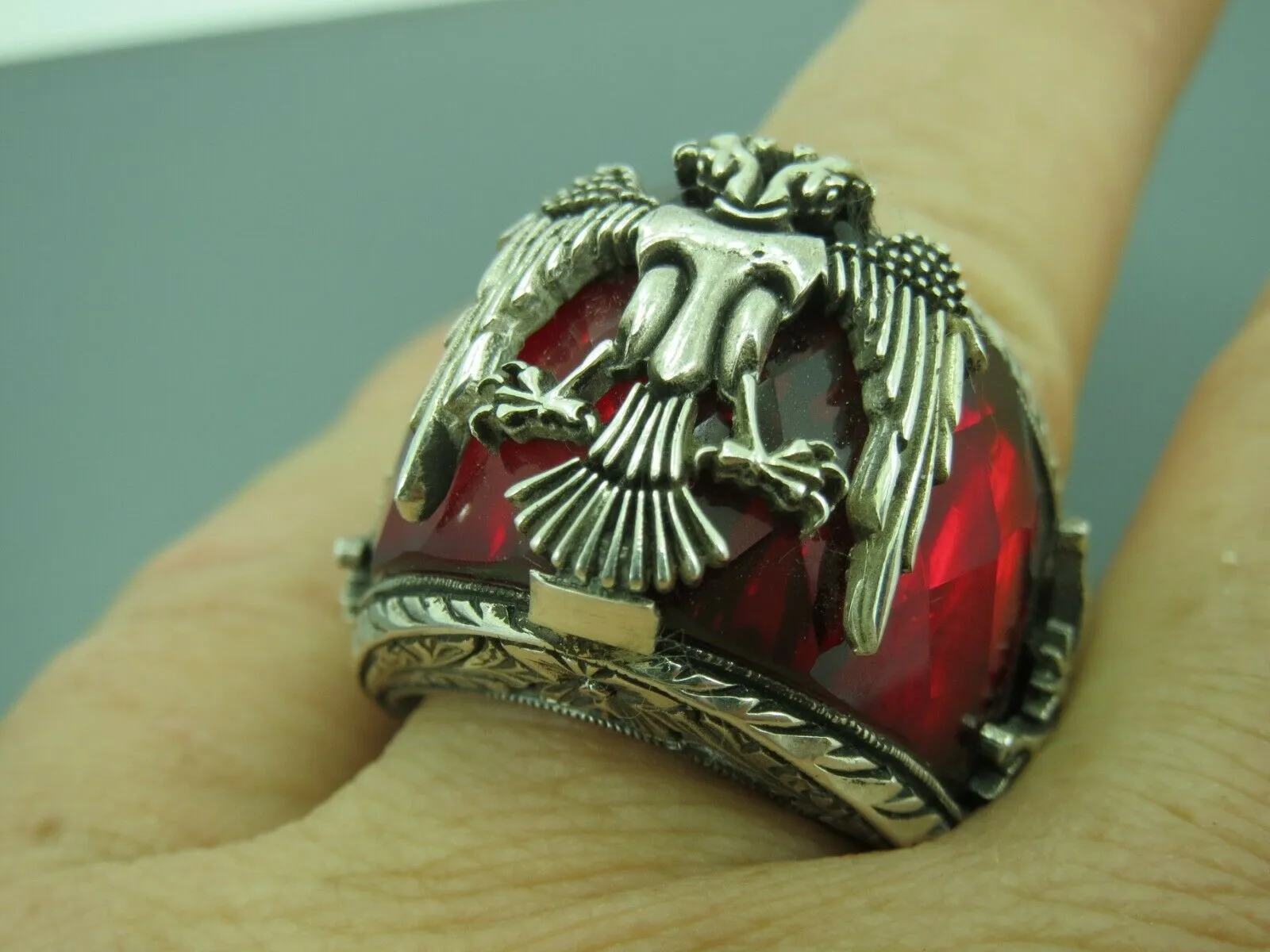 Turkish Handmade Jewelry 925 Sterling Silver Ruby Stone Mens Rings