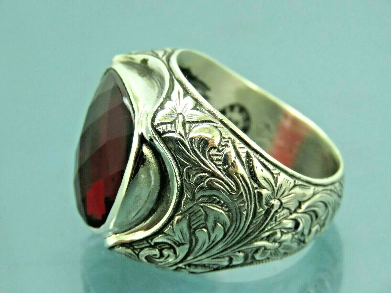 Turkish Handmade Jewelry 925 Sterling Silver Ruby Stone Mens Rings