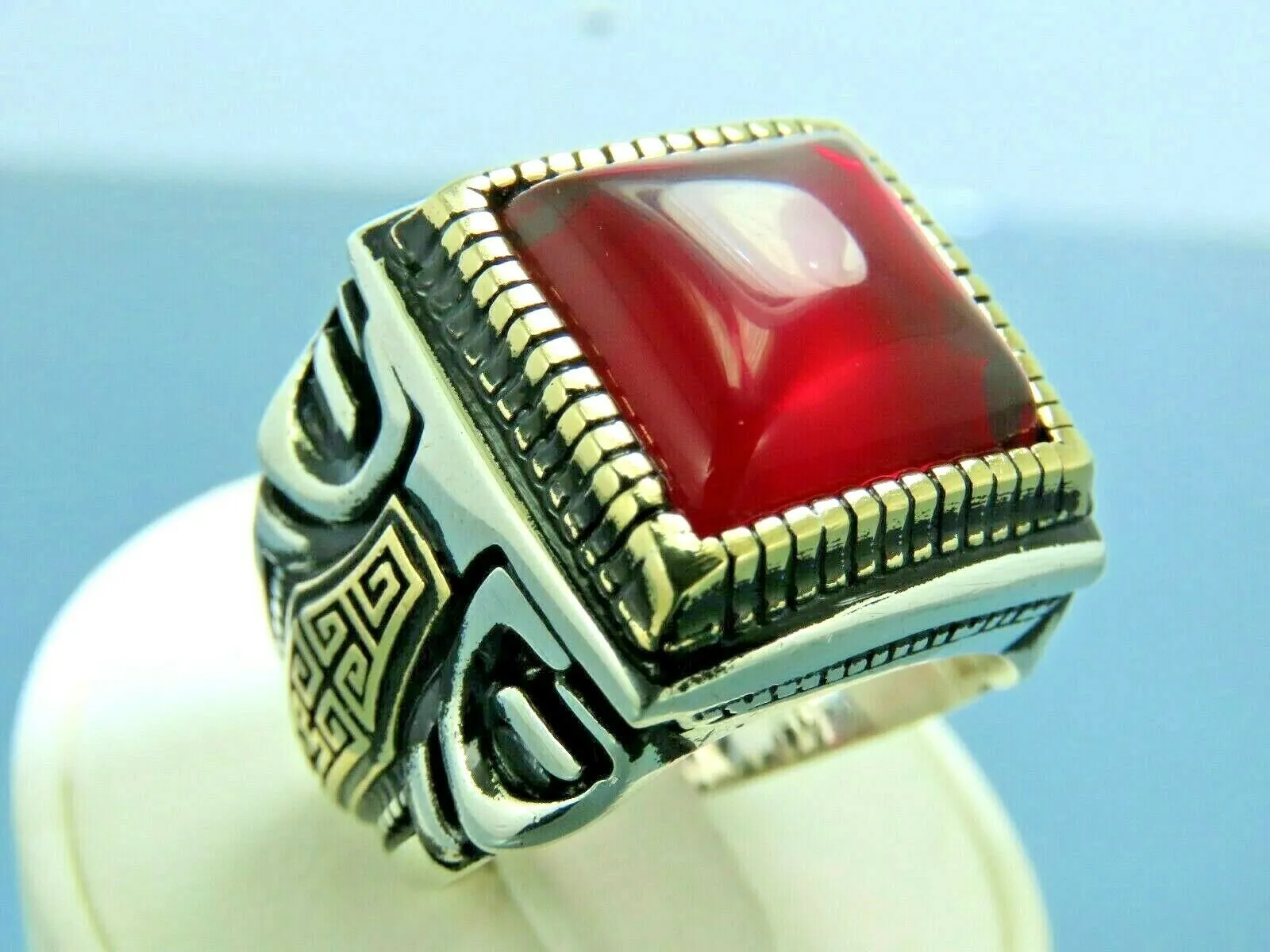 Turkish Handmade Jewelry 925 Sterling Silver Ruby Stone Mens Rings