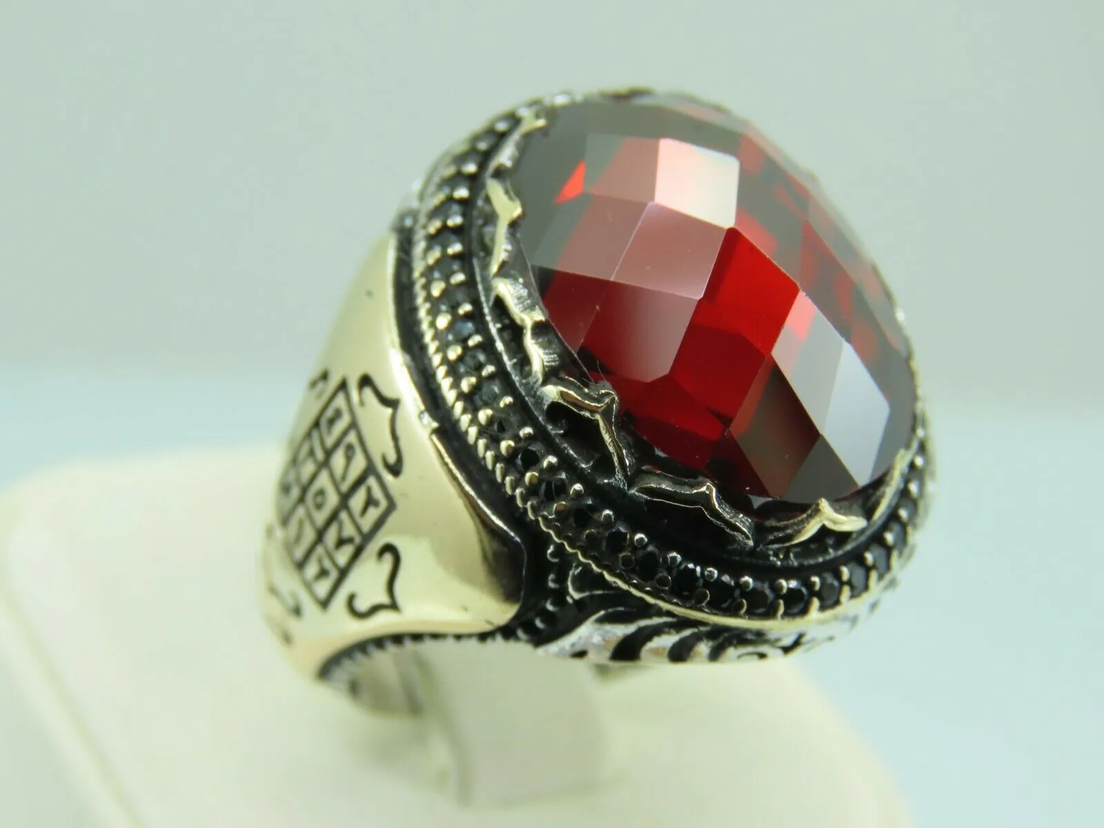 Turkish Handmade Jewelry 925 Sterling Silver Ruby Stone Mens Rings