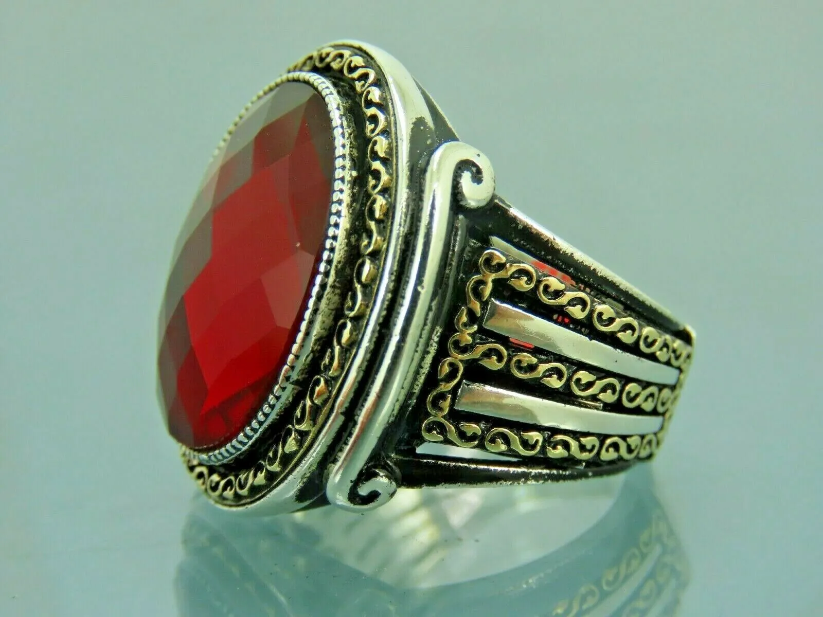 Turkish Handmade Jewelry 925 Sterling Silver Ruby Stone Mens Rings