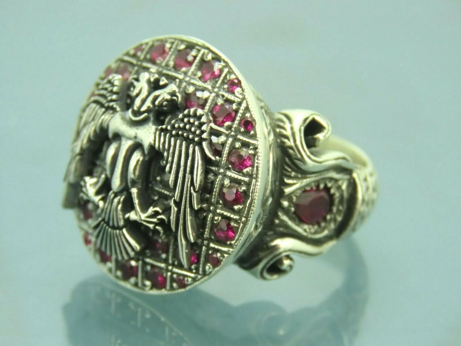 Turkish Handmade Jewelry 925 Sterling Silver Ruby Stone Mens Rings