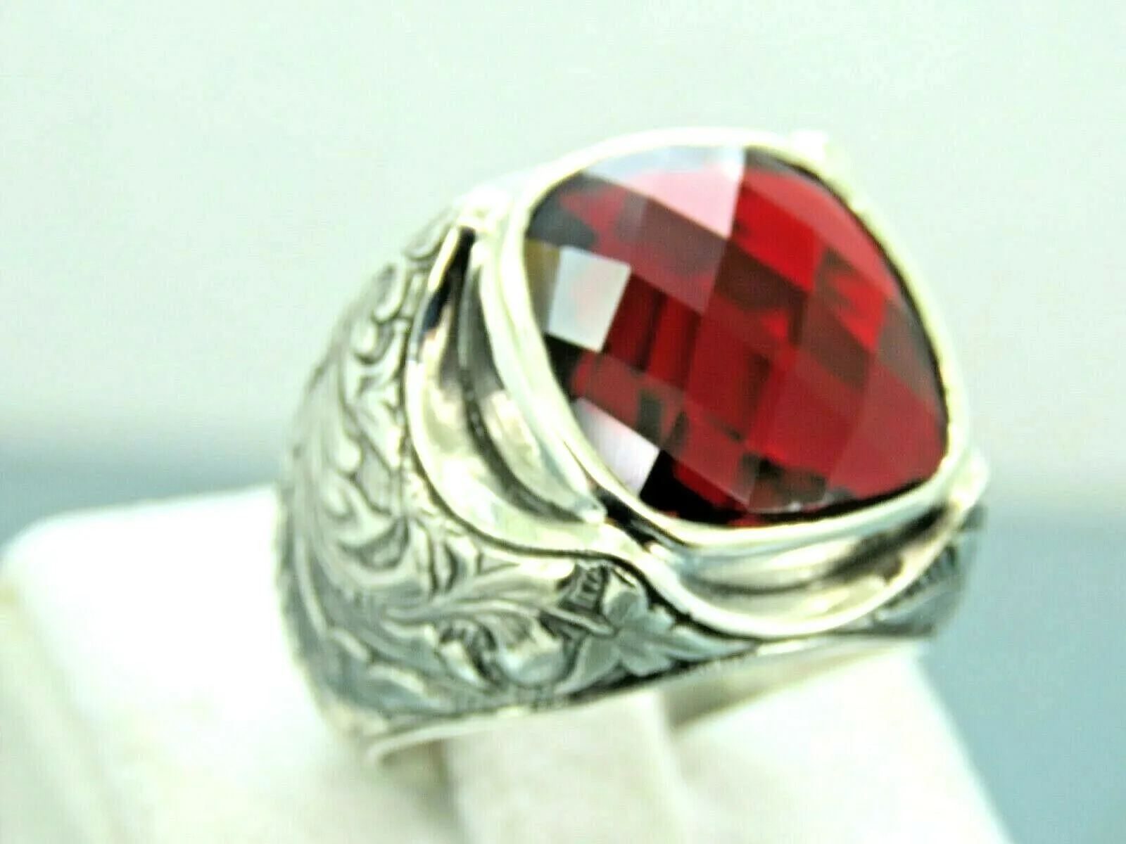 Turkish Handmade Jewelry 925 Sterling Silver Ruby Stone Mens Rings
