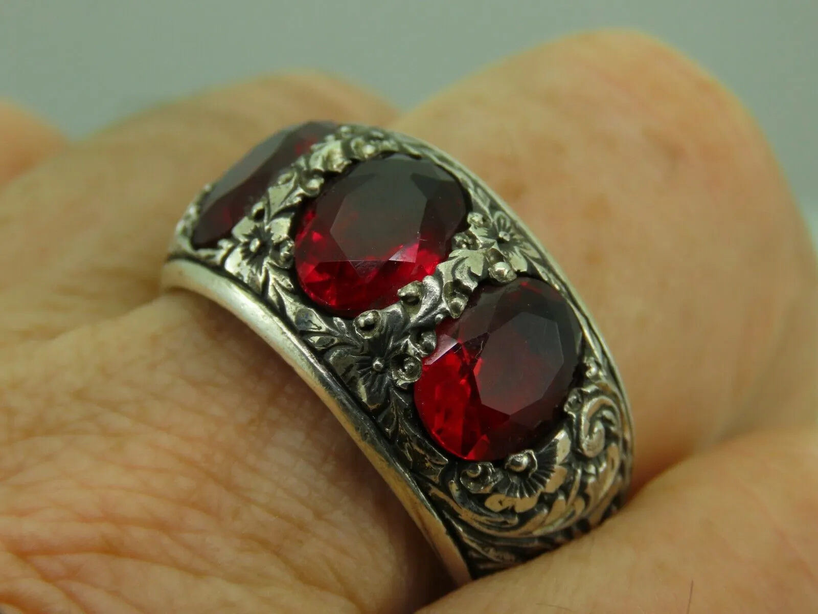 Turkish Handmade Jewelry 925 Sterling Silver Ruby Stone Mens Rings