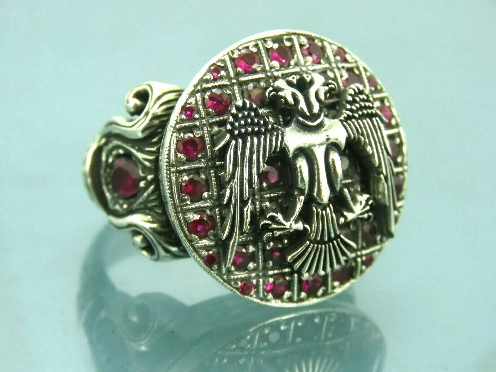 Turkish Handmade Jewelry 925 Sterling Silver Ruby Stone Mens Rings