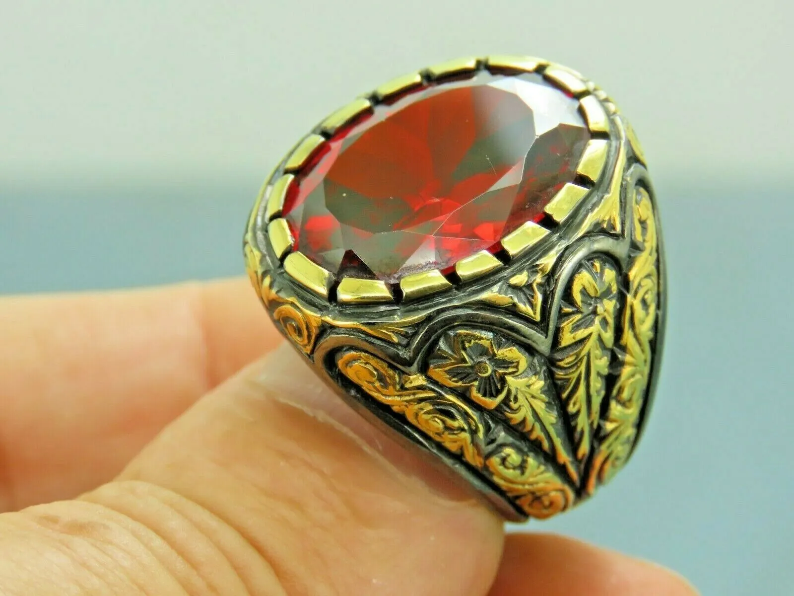 Turkish Handmade Jewelry 925 Sterling Silver Ruby Stone Mens Rings