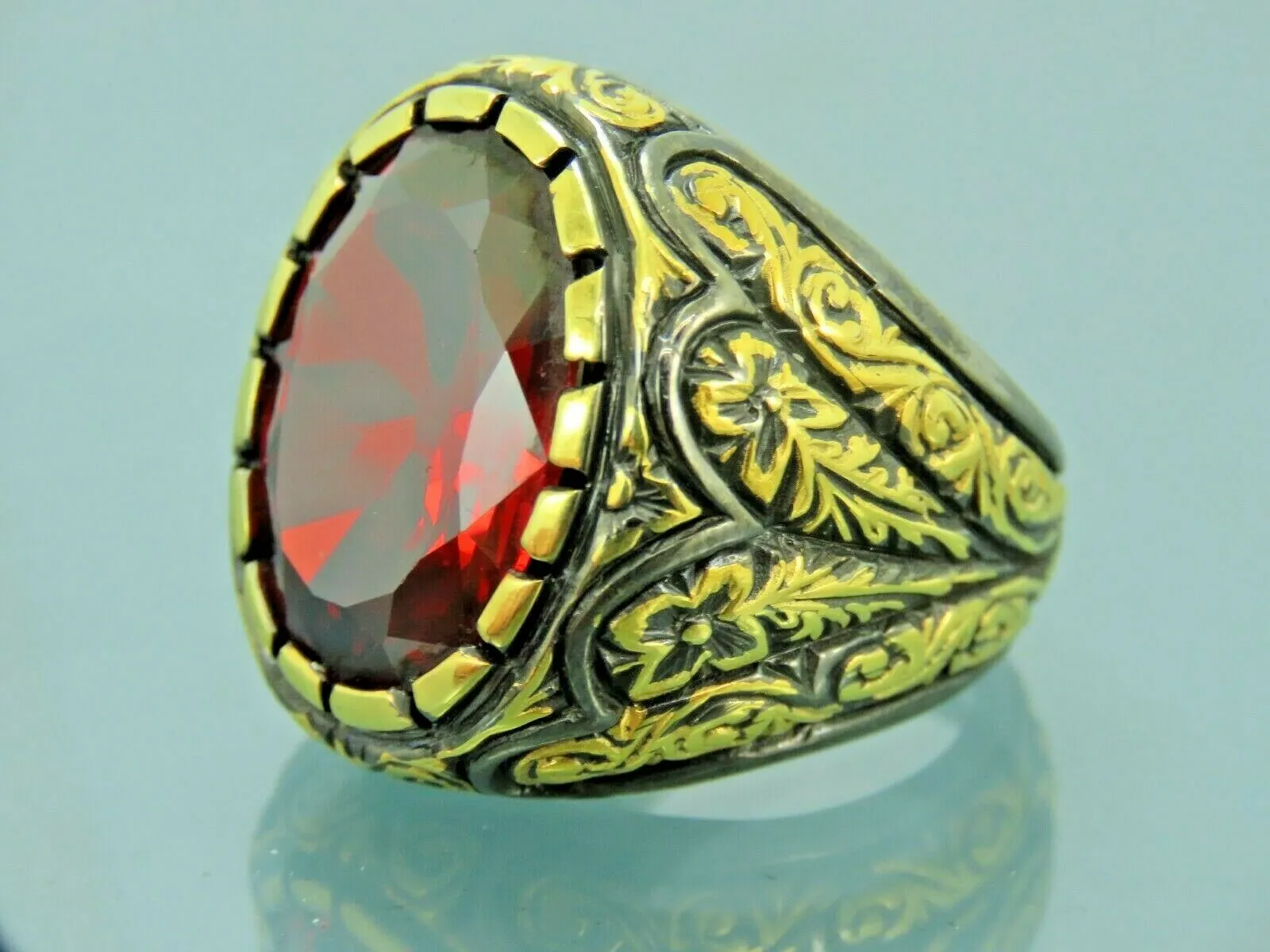 Turkish Handmade Jewelry 925 Sterling Silver Ruby Stone Mens Rings