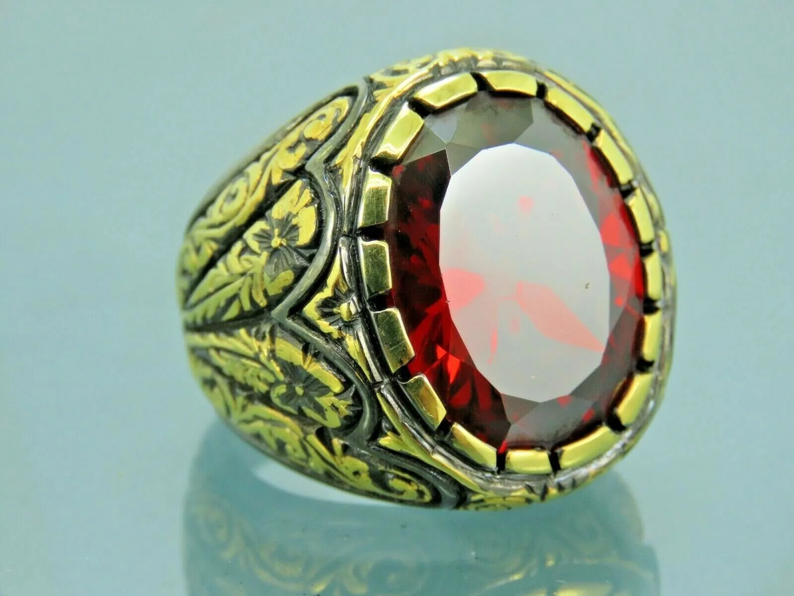 Turkish Handmade Jewelry 925 Sterling Silver Ruby Stone Mens Rings
