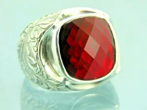 Turkish Handmade Jewelry 925 Sterling Silver Ruby Stone Mens Rings