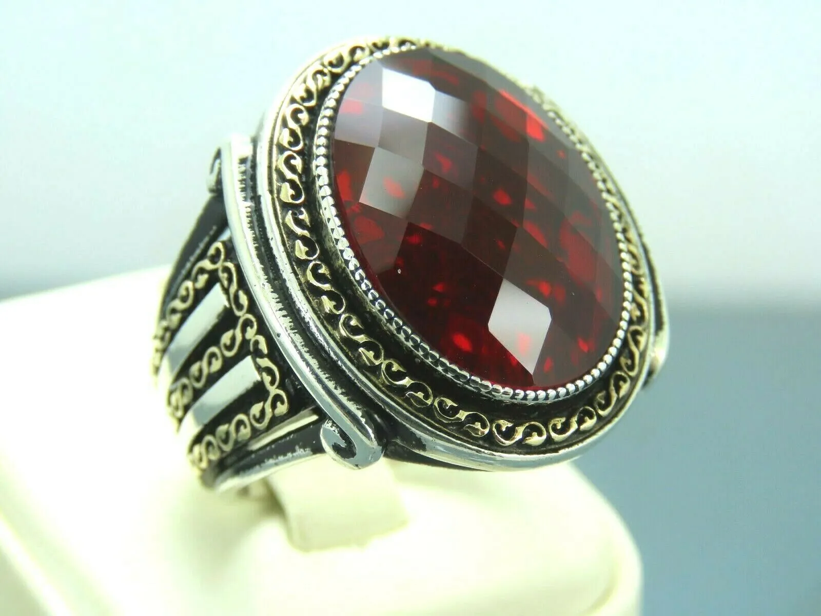 Turkish Handmade Jewelry 925 Sterling Silver Ruby Stone Mens Rings