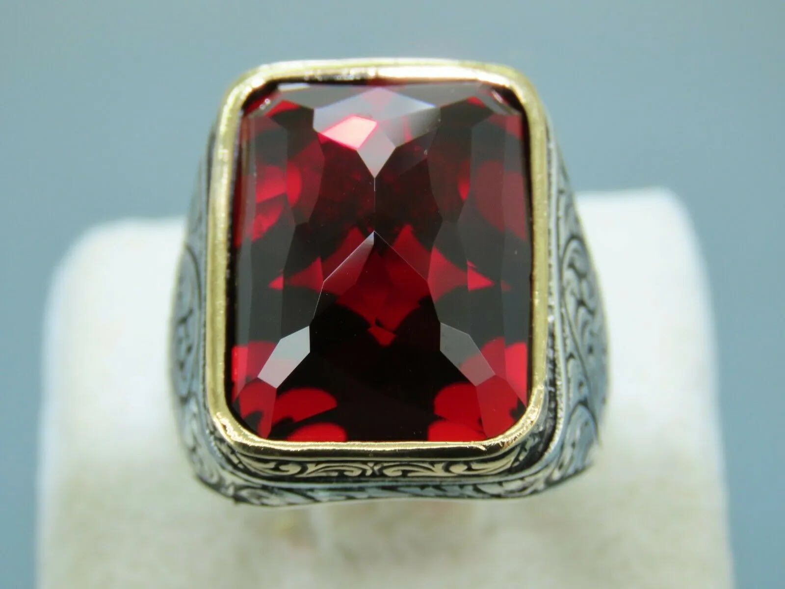 Turkish Handmade Jewelry 925 Sterling Silver Ruby Stone Mens Rings