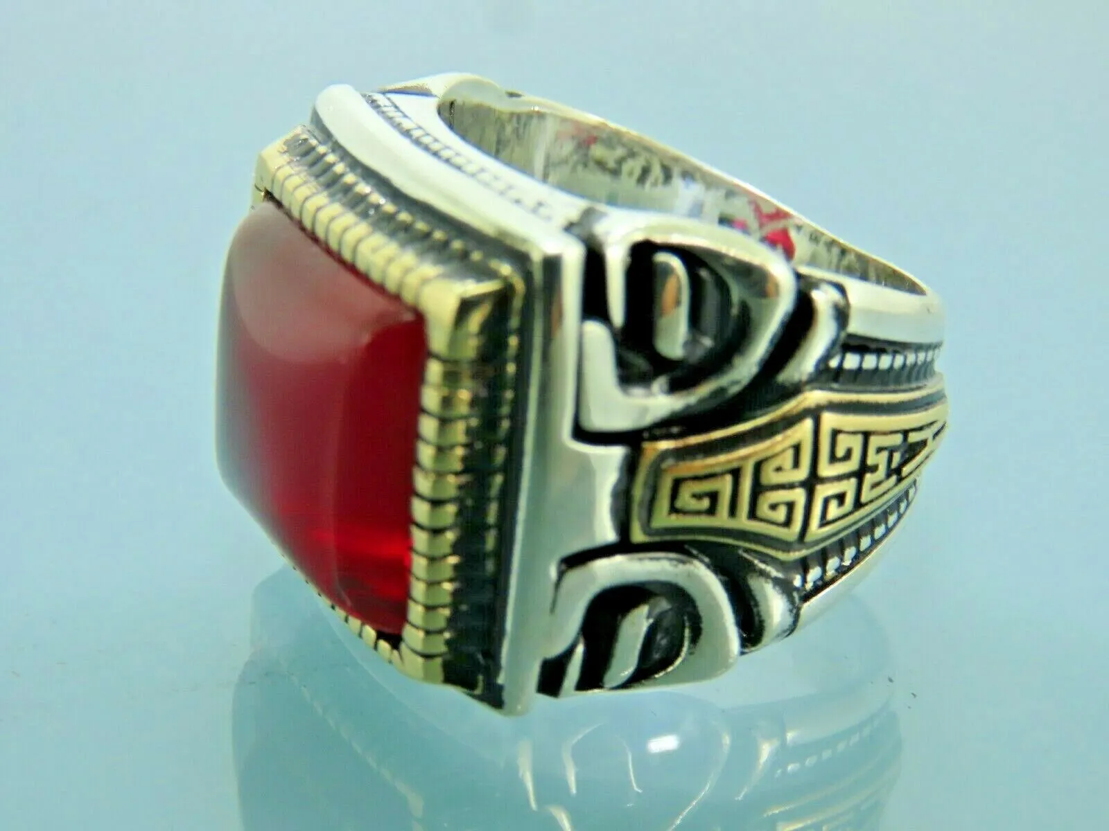 Turkish Handmade Jewelry 925 Sterling Silver Ruby Stone Mens Rings