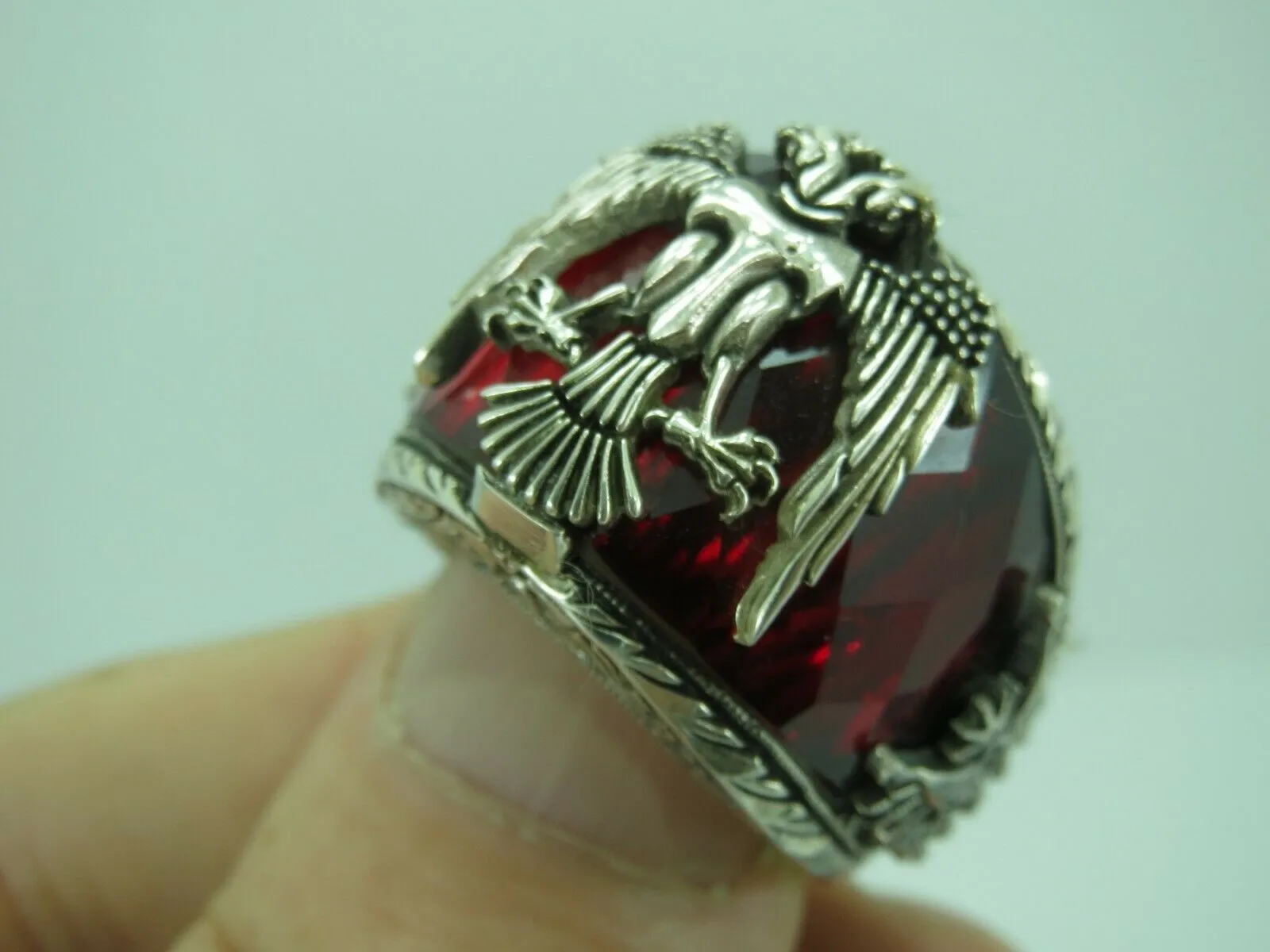 Turkish Handmade Jewelry 925 Sterling Silver Ruby Stone Mens Rings
