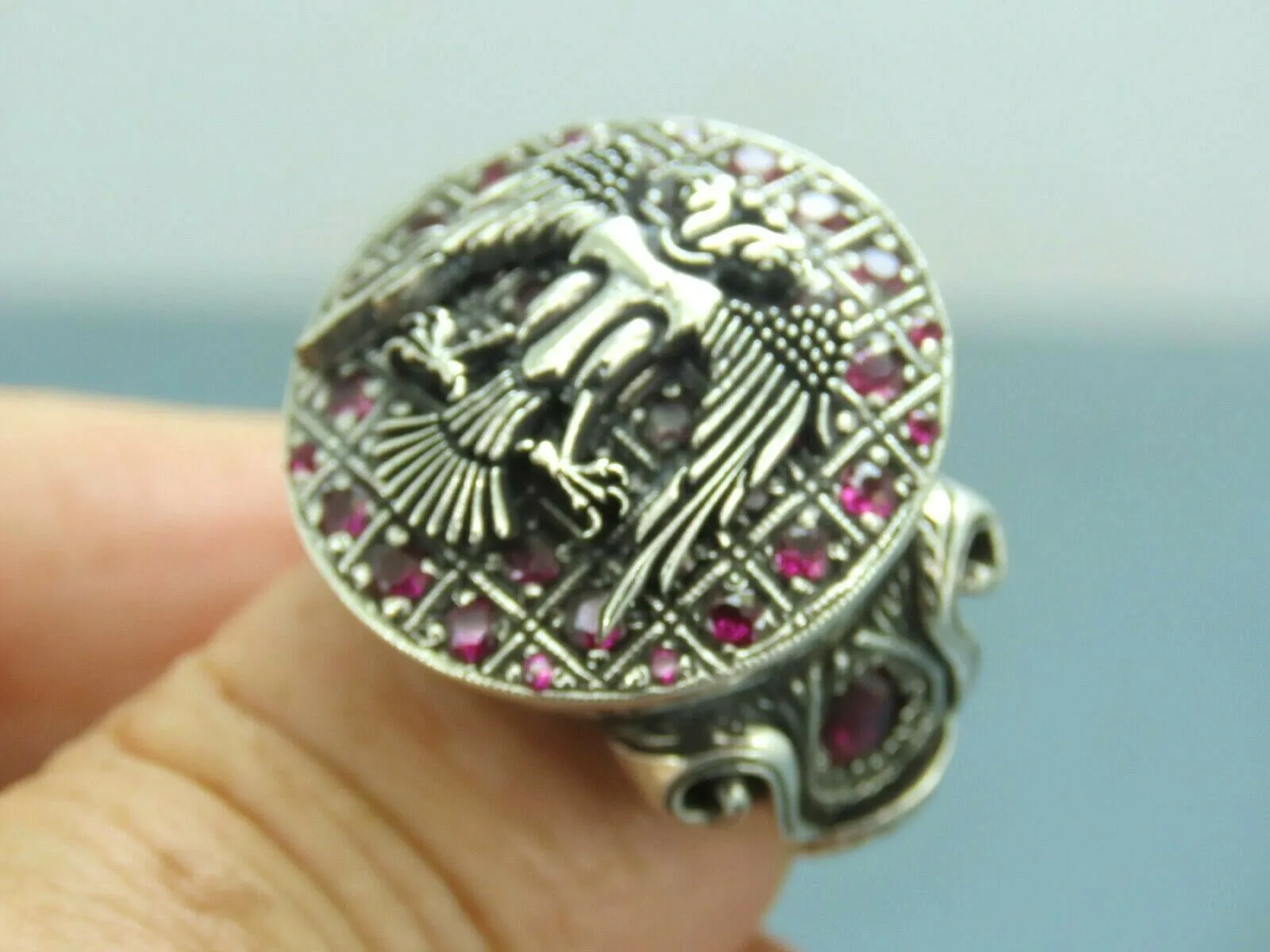 Turkish Handmade Jewelry 925 Sterling Silver Ruby Stone Mens Rings
