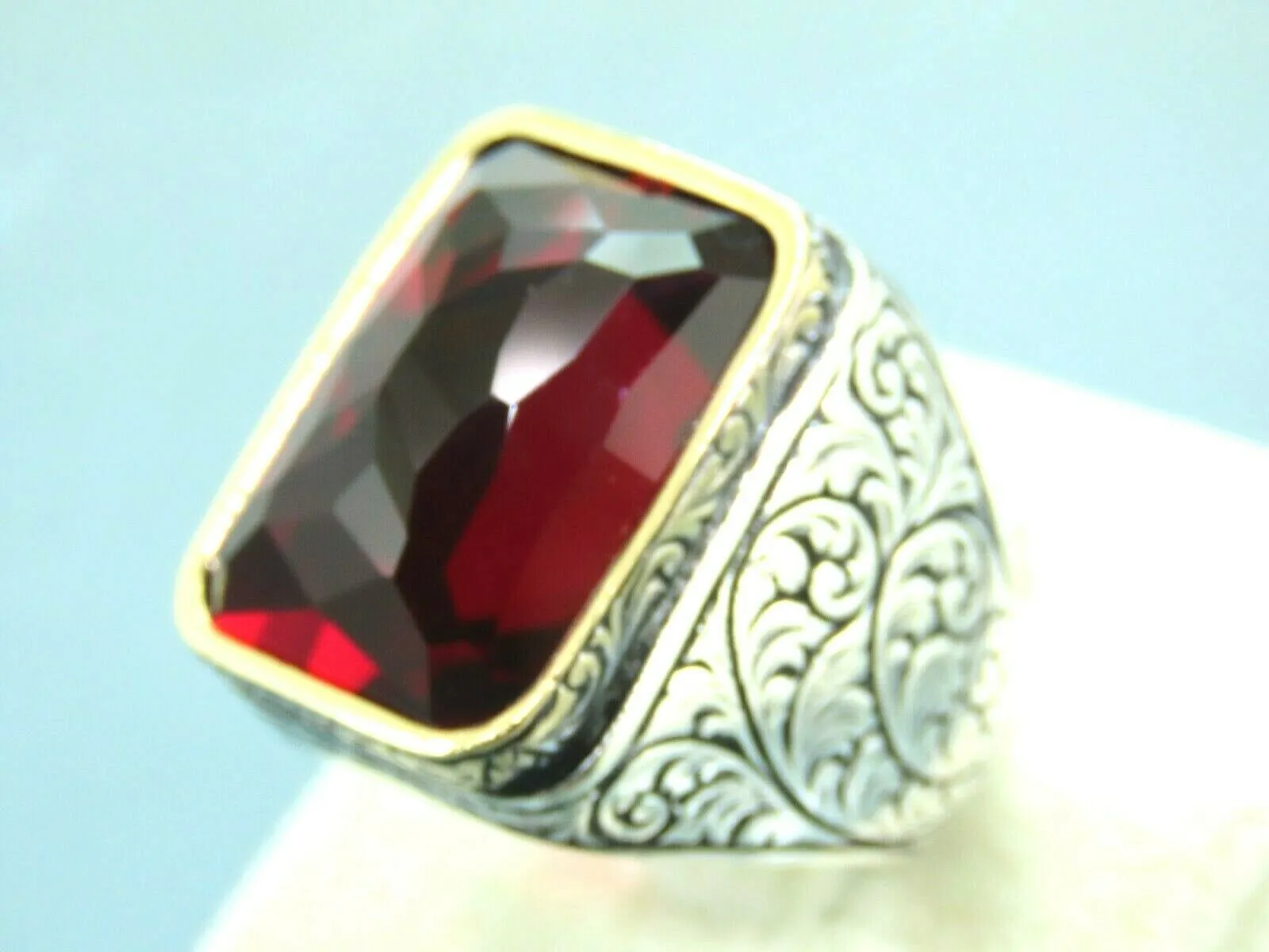Turkish Handmade Jewelry 925 Sterling Silver Ruby Stone Mens Rings