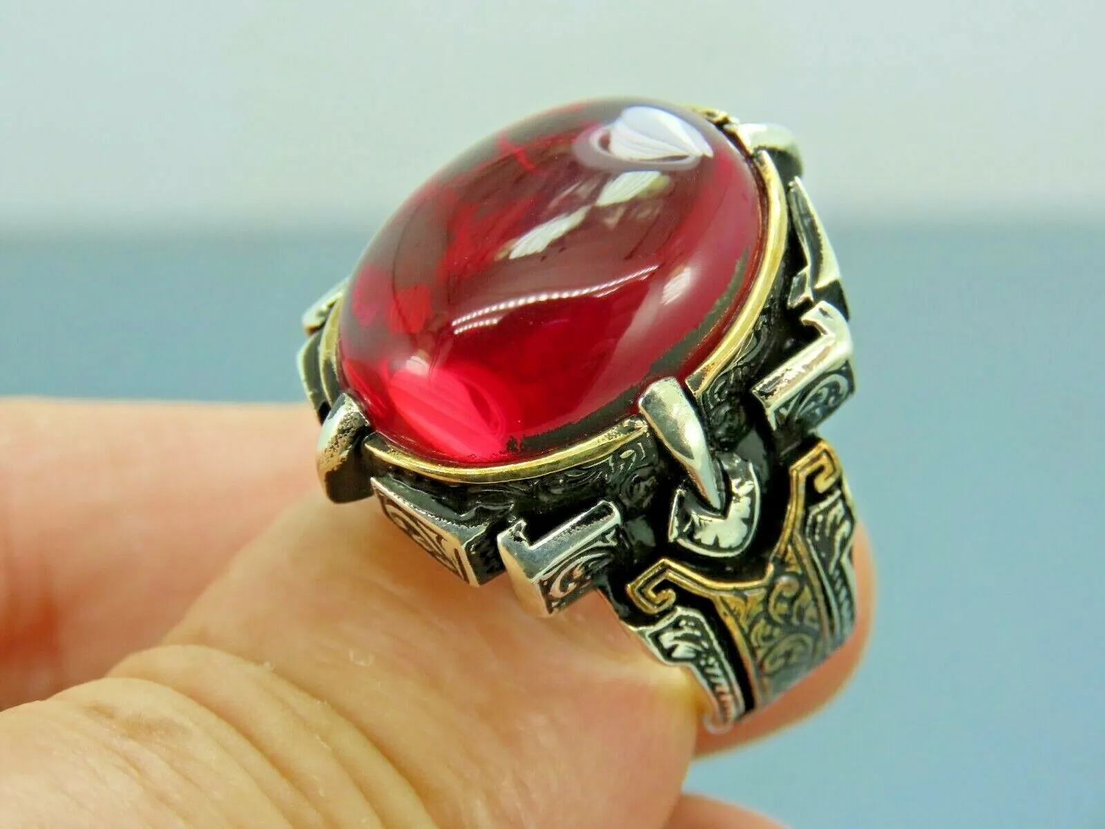 Turkish Handmade Jewelry 925 Sterling Silver Ruby Stone Mens Rings