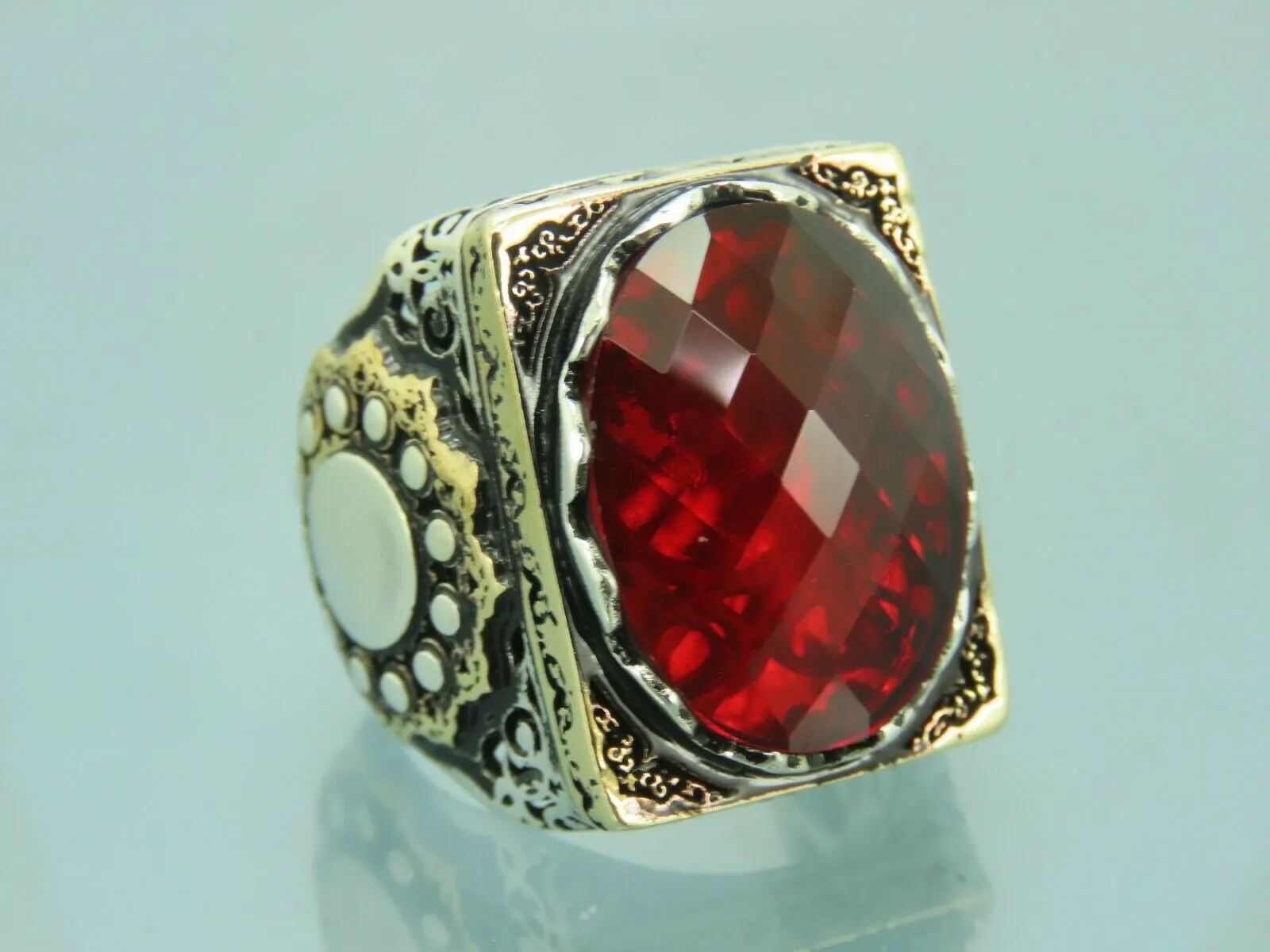 Turkish Handmade Jewelry 925 Sterling Silver Ruby Stone Mens Rings