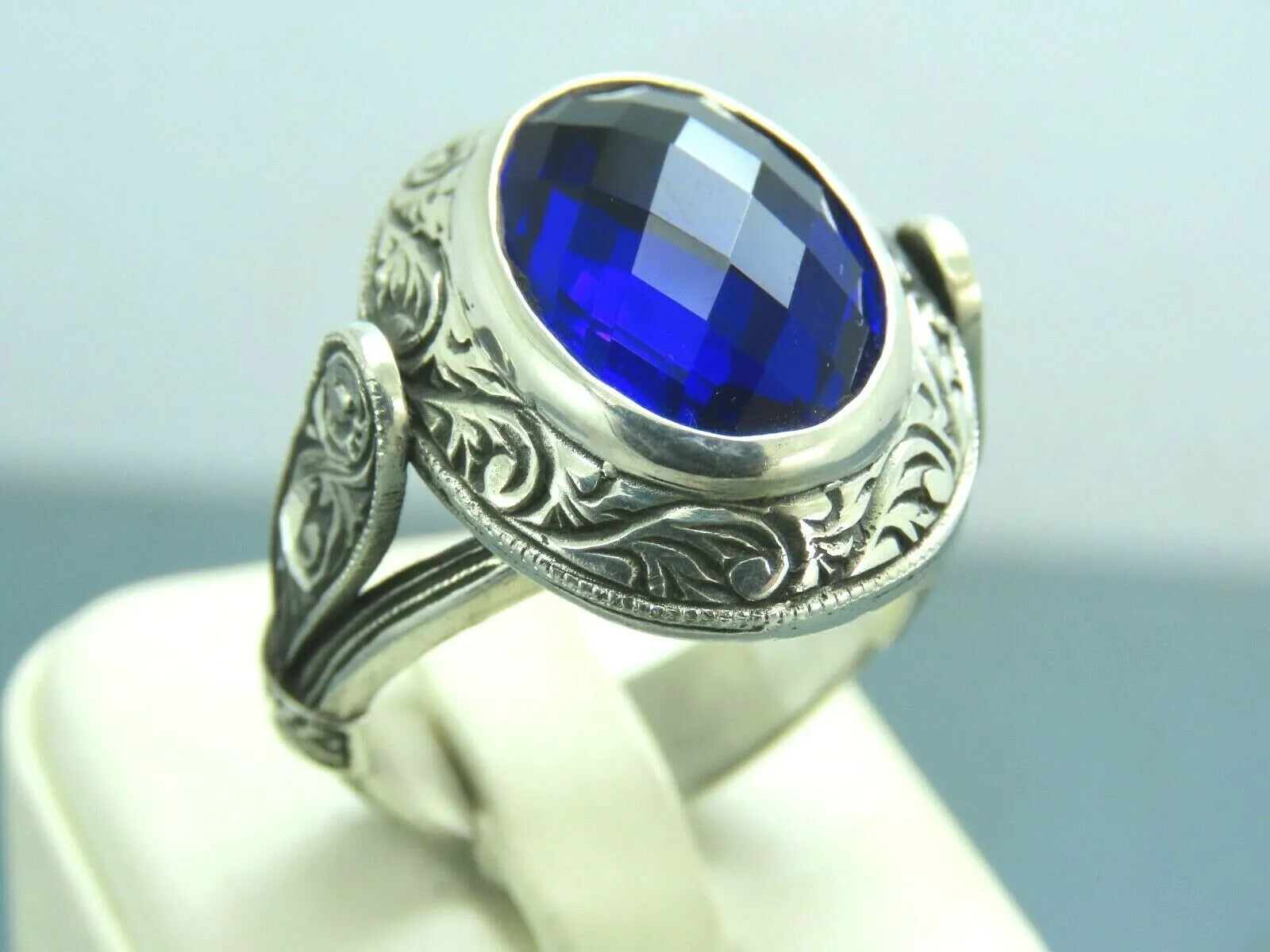 Turkish Handmade Jewelry 925 Sterling Silver Sapphire Stone Mens Rings