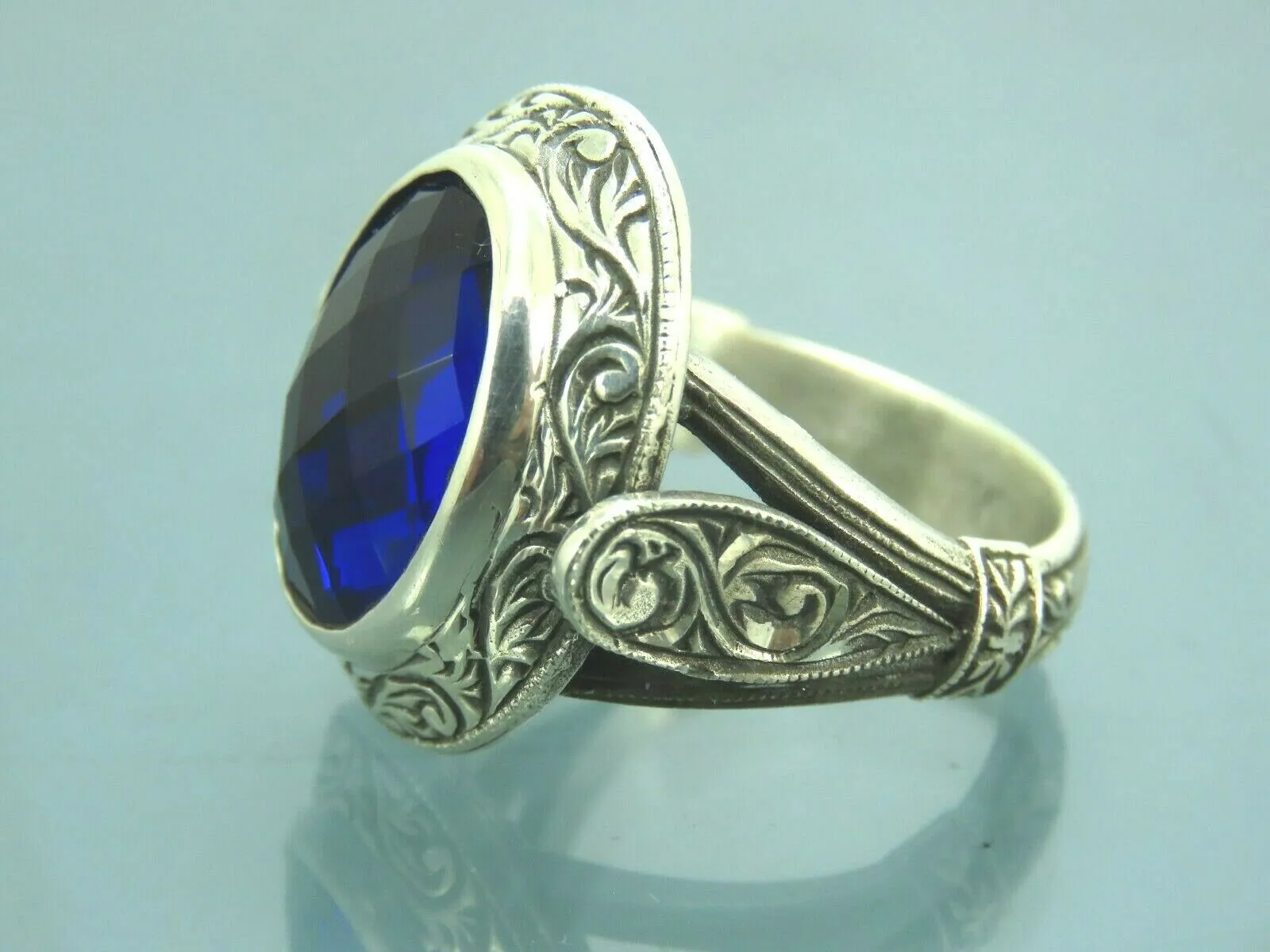 Turkish Handmade Jewelry 925 Sterling Silver Sapphire Stone Mens Rings