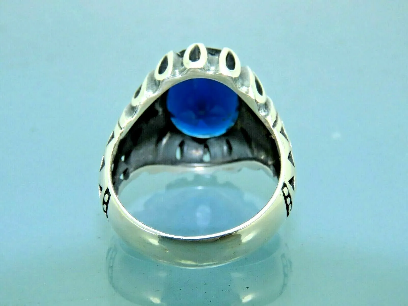 Turkish Handmade Jewelry 925 Sterling Silver Sapphire Stone Mens Rings