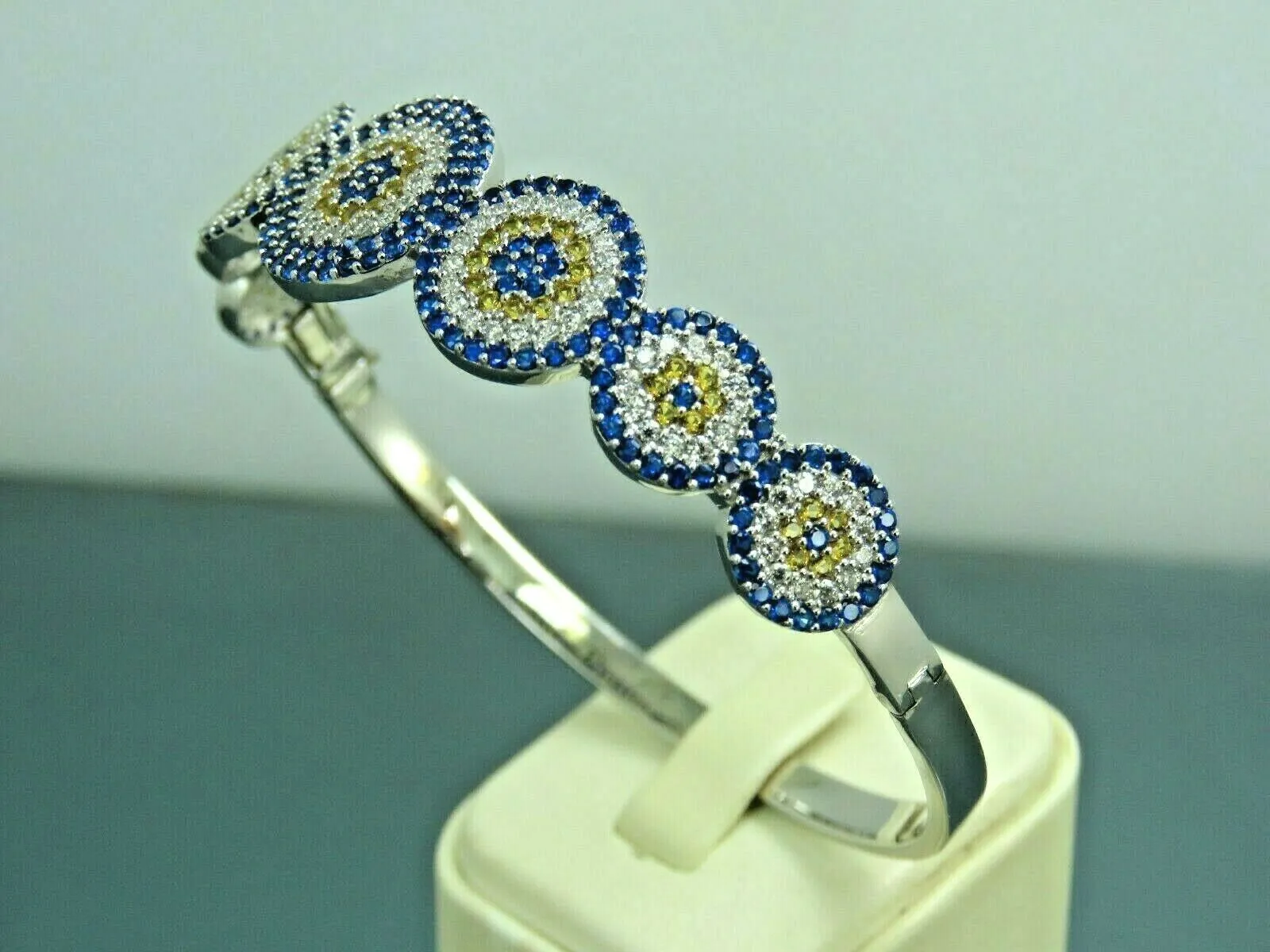 Turkish Handmade Jewelry 925 Sterling Silver Sapphire Stone Womens Bangle