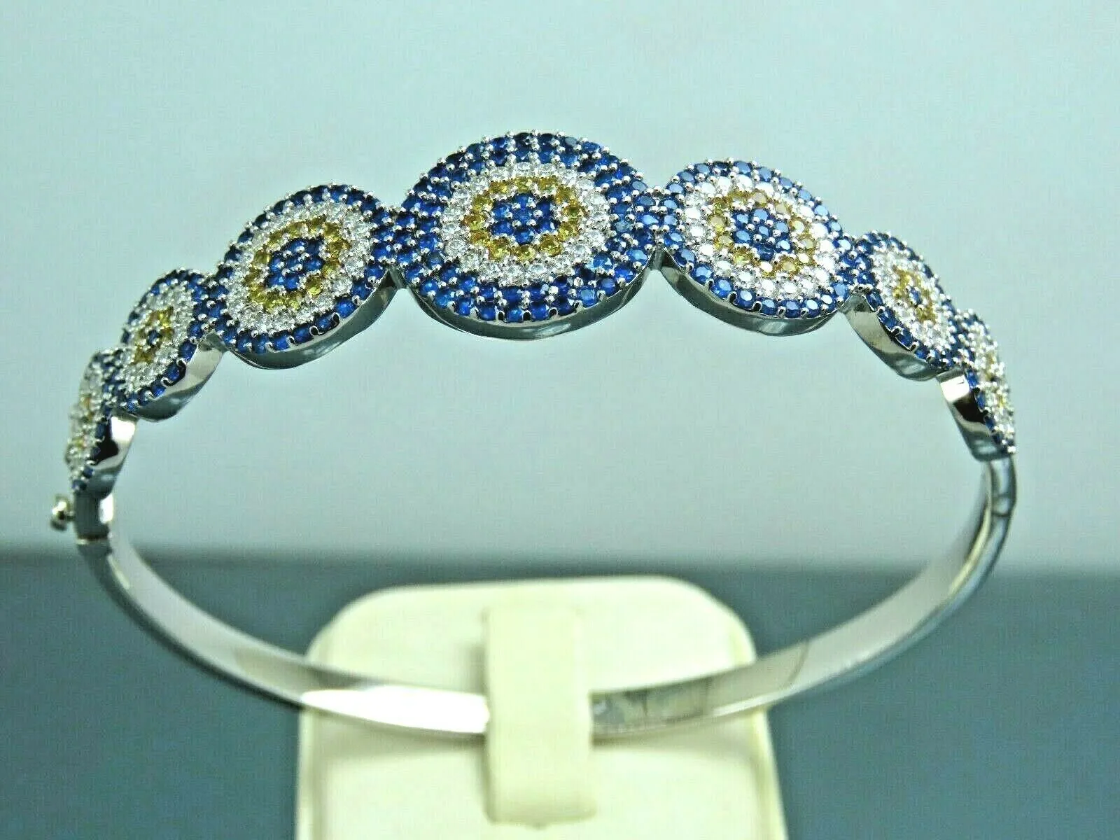 Turkish Handmade Jewelry 925 Sterling Silver Sapphire Stone Womens Bangle