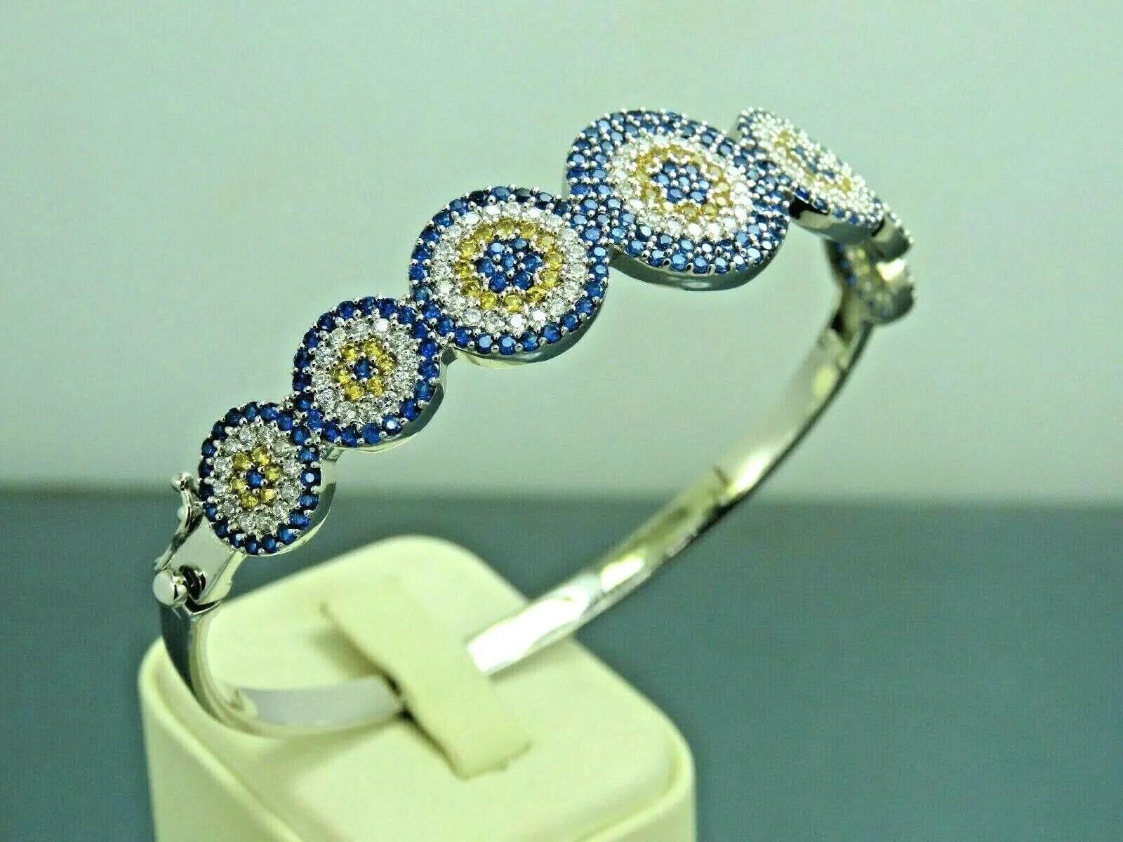Turkish Handmade Jewelry 925 Sterling Silver Sapphire Stone Womens Bangle
